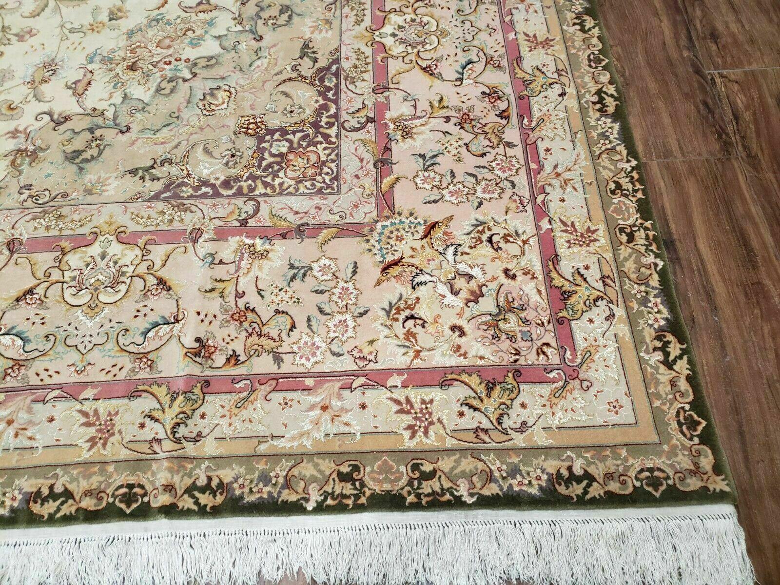 Stunning Sino Persian Rug 9x12, Wool Pile on Silk Foundation, Luxury Elegant Hand Knotted Carpet, Floral Medallion, Very Fine, Cream Salmon - Jewel Rugs