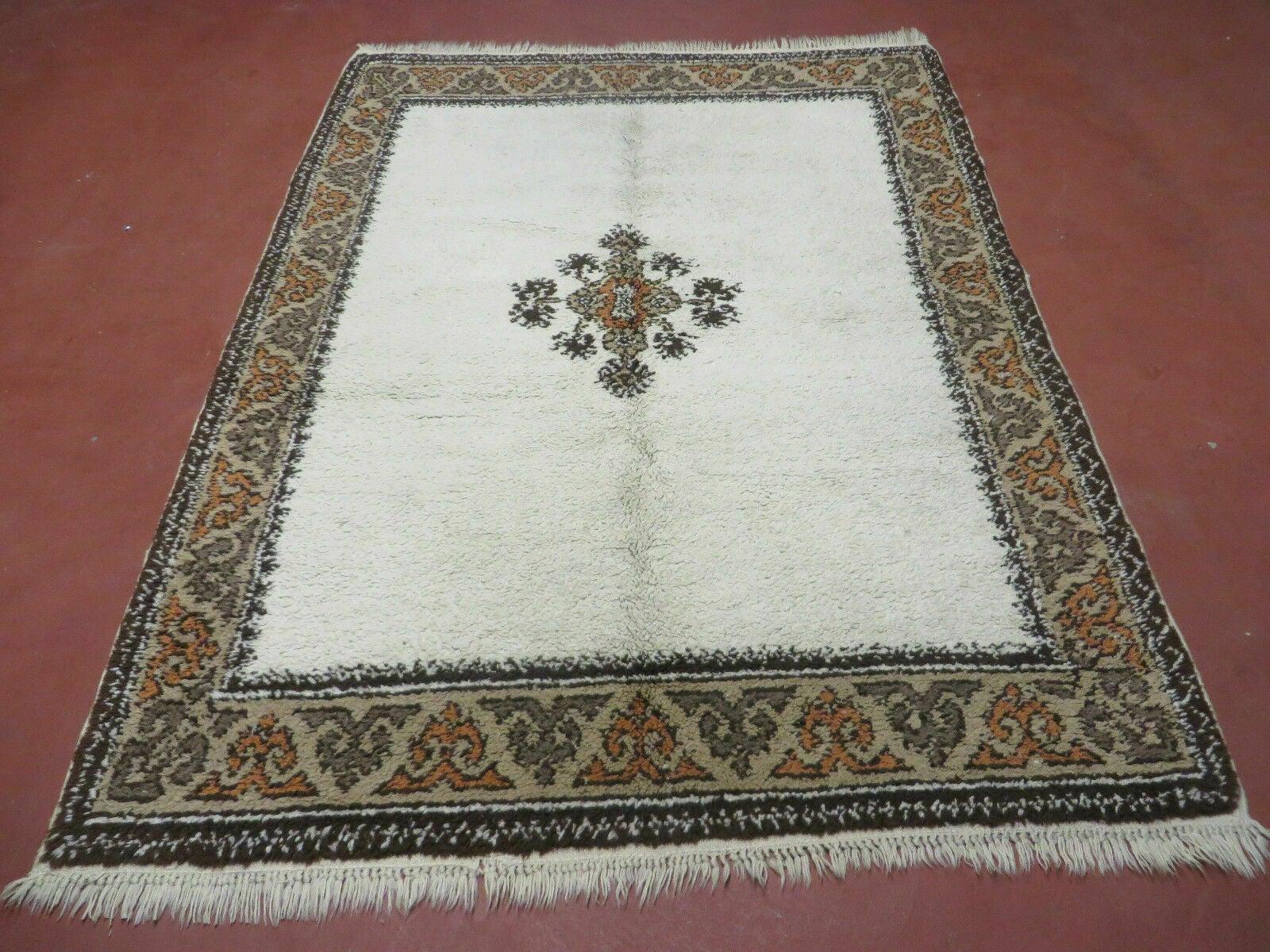 Vintage Moroccan Rug 5x7 Oriental Carpet, Wool Berber Rug, Beige & Tan Rug, Boho Tribal Rug, Open Field Medallion, Beni Ourain Rug, Handmade - Jewel Rugs