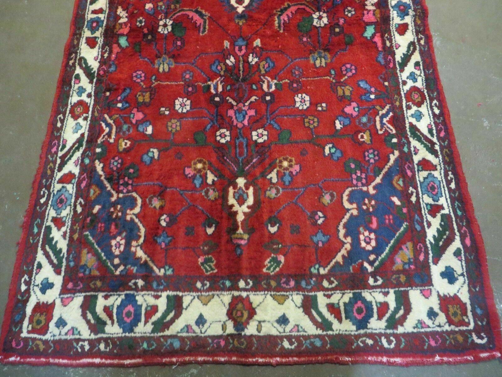 Persian Runner Rug, Antique Lilihan Wool Runner, Tribal Runner, Handmade Oriental Rug, Medallion Allover, Red Cream Blue, 3.6 x 9.7 Hallway Rug 10ft - Jewel Rugs