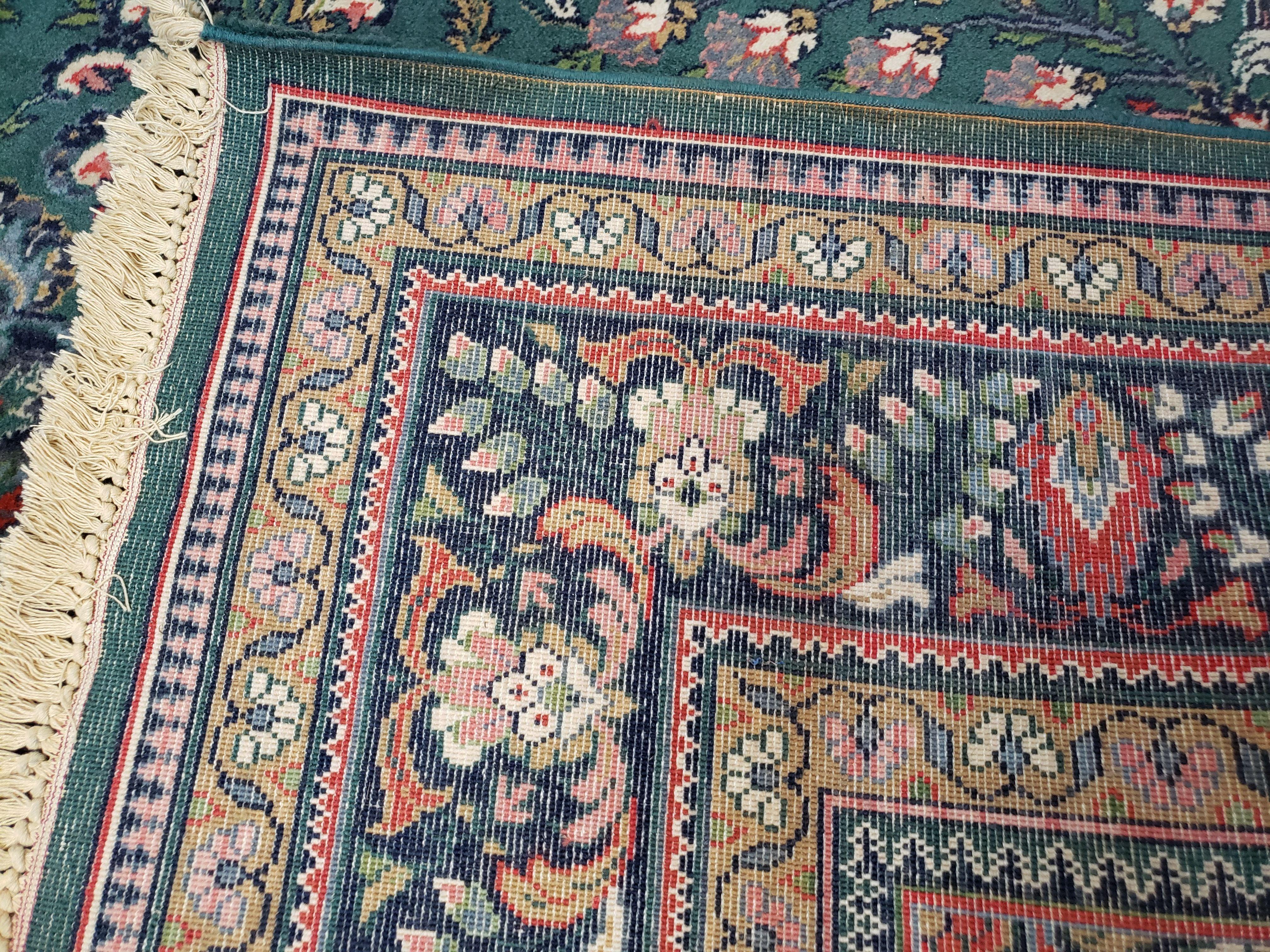 Vintage Traditional Oriental Rug, Pine Green & Midnight Blue Carpet, Louis de Poortere, 8x11 Belgium Power-Loomed Rug, Allover Floral Design - Jewel Rugs