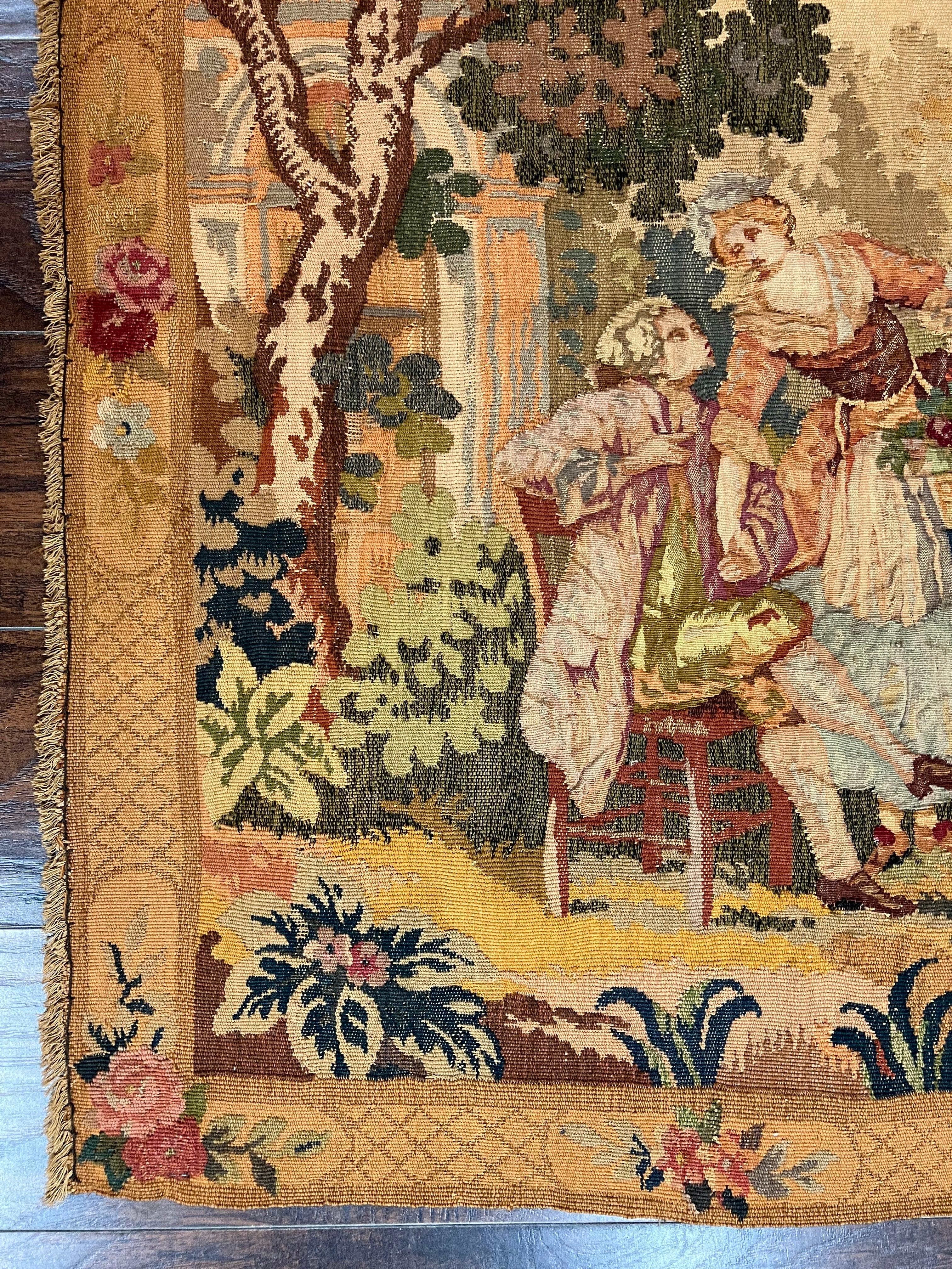 Antique Tapestry 3x4, European French Tapestry, Hand Loomed Victorian Tapestry, Vintage Wool Tapestry 3 x 4 ft - Jewel Rugs