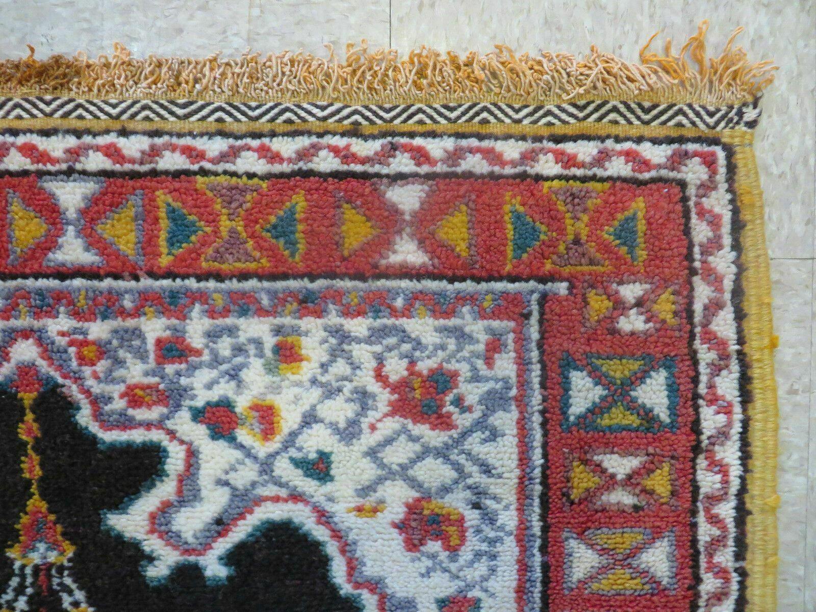 Antique Moroccan Runner Rug 3x7, Moroccan Prayer Rug, Double Mehrab Prayer Arches, Black and Red, Hand-Knotted Wool Carpet, Hallway Rug Nice - Jewel Rugs