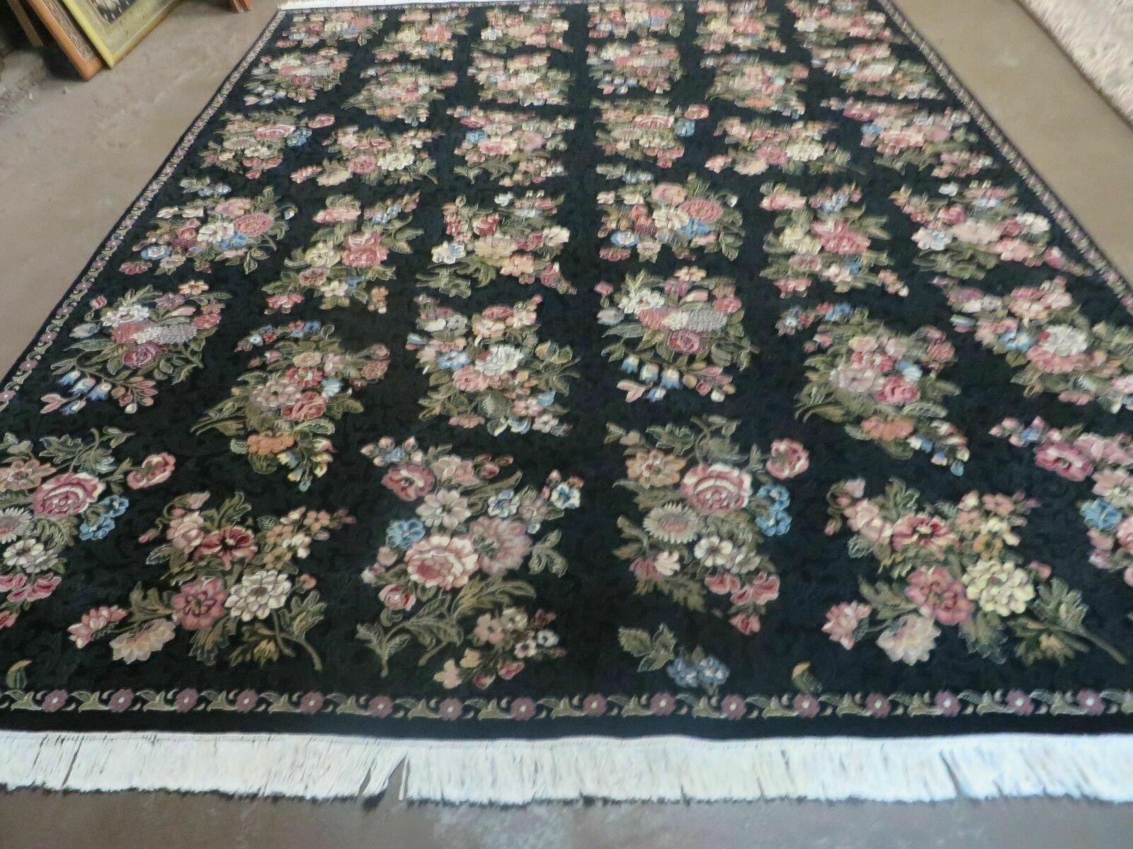 8' X 10' Handmade Pakistan Oriental Wool Rug Carpet Flower Bouquet Black - Jewel Rugs