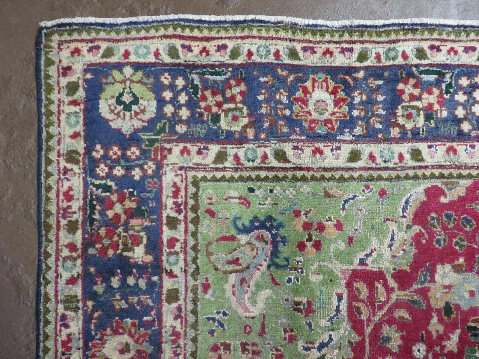 Persian Tabriz Rug 7x10, Red Blue and Green Rug, Allover Floral Medallion Rug, Hand Knotted Rug, Antique Rug 7 x 10 Vintage Wool Oriental Carpet - Jewel Rugs