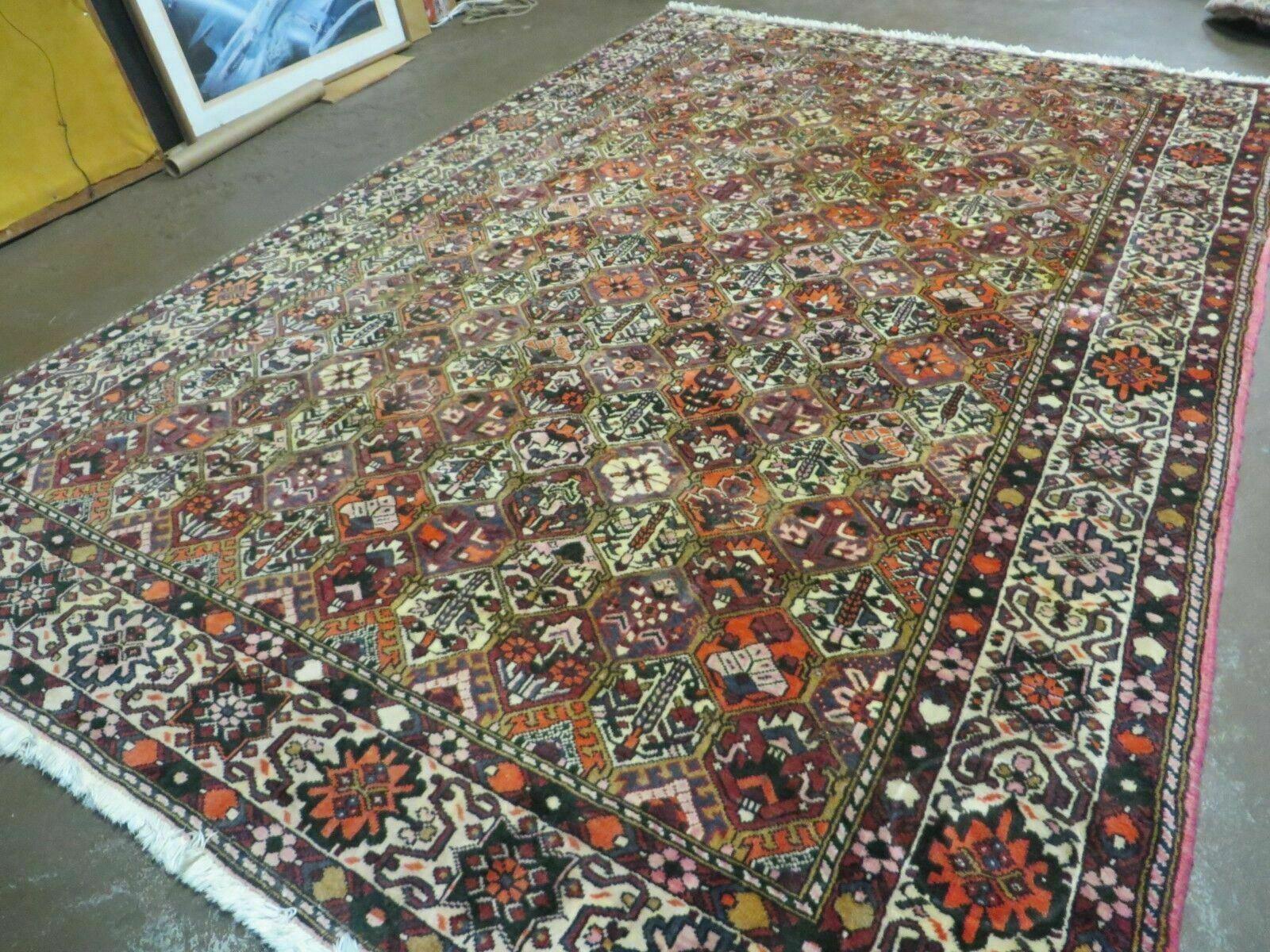 Antique Persian Bakhtiari Rug 7x10 - Multicolor Repeated Panel Design - Vegetable Dyed Rug - Hand Knotted Wool Room Sized Oriental Carpet 7 x 10 Rug - Jewel Rugs