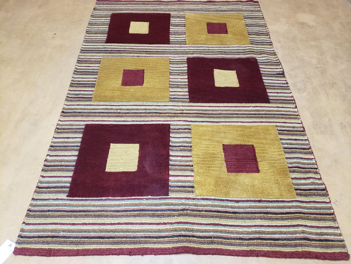 4x6 Colorful Tibetan Kilim Rug Vintage Wool Modern Rug Abstract Design Nice Gold Maroon Multicolor Carpet - Jewel Rugs