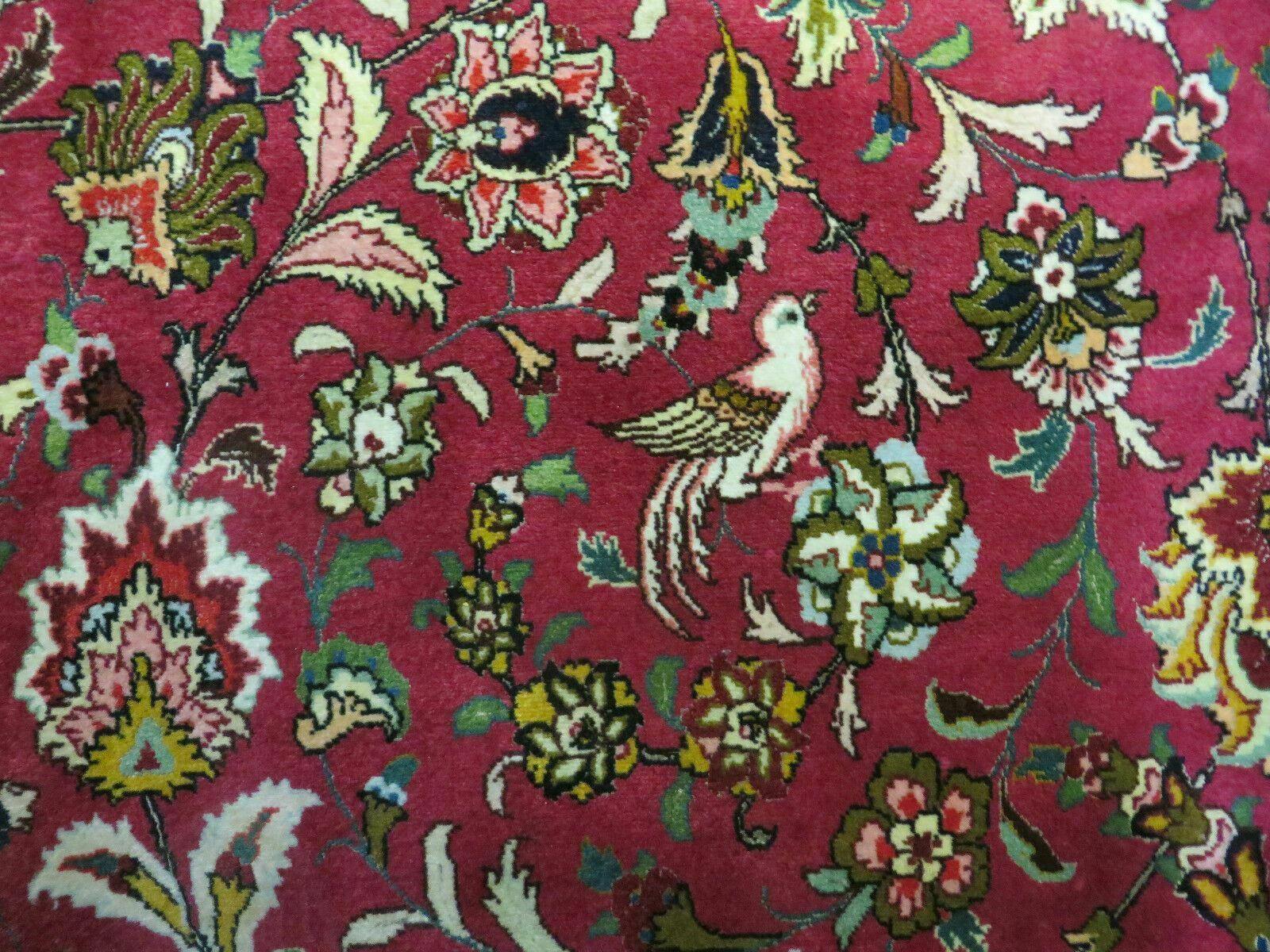Persian Tabriz Rug 10x14 Oriental Carpet 10 x 14 Wool and Silk Top Quality Fine, Central Medallion Floral Allover, Red, Birds, Hand Knotted Vintage - Jewel Rugs