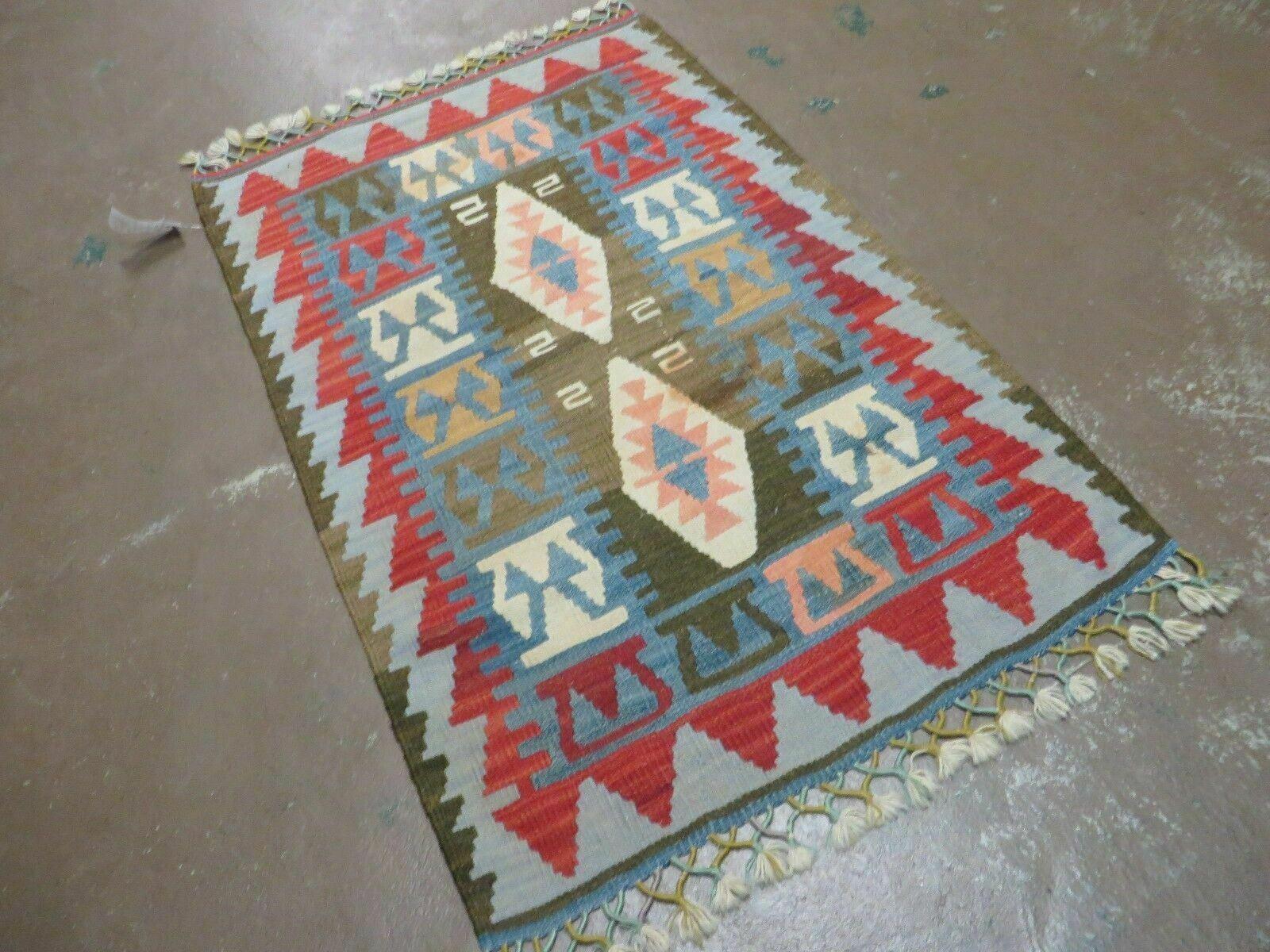 2' 5" X 4' Vintage Turkish Kilim Handmade Flat Weave Multicolor Colorful Wool Rug - Jewel Rugs
