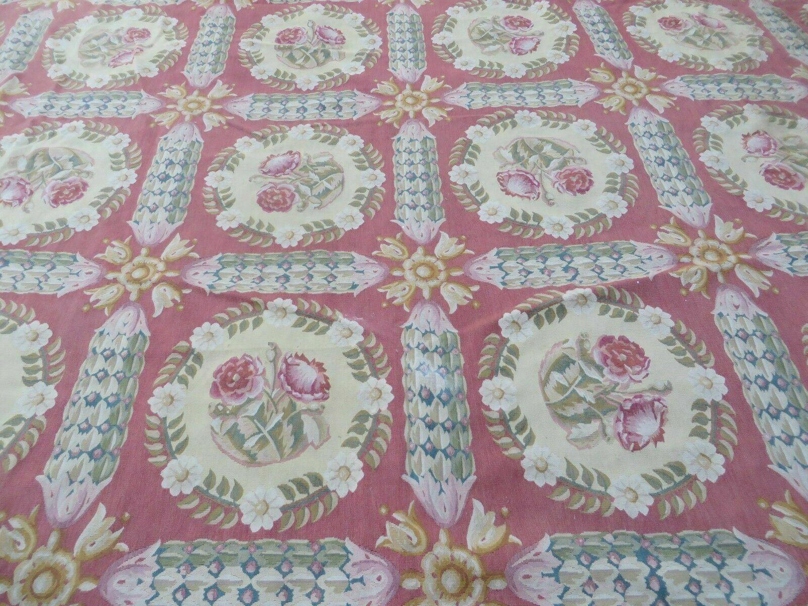 Palace Sized Aubusson Rug 13 x 20 ft, Oversized Handwoven Handmade Panel Design French Aubusson Carpet, Extra Large Wool Flatweave Rose Color - Jewel Rugs