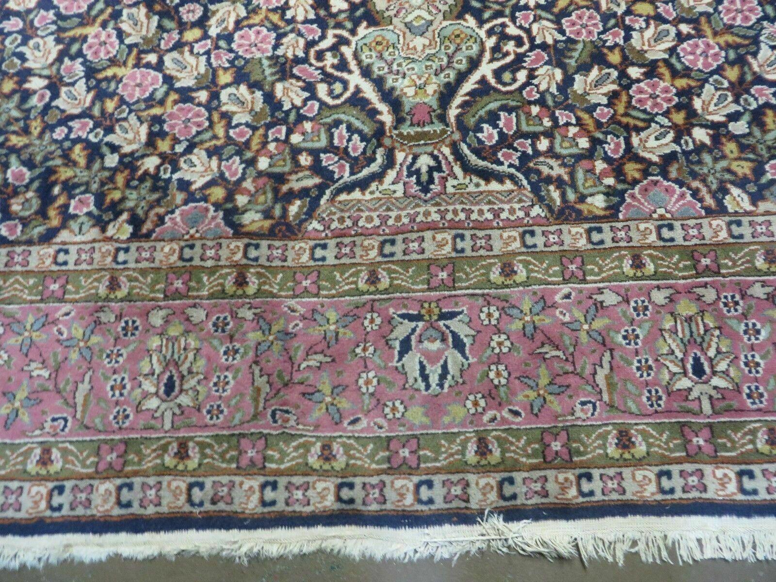 Turkish Sivas Rug 7x11, Navy Blue & Pink, Millifluer Floral Wool Carpet, Vintage - Jewel Rugs