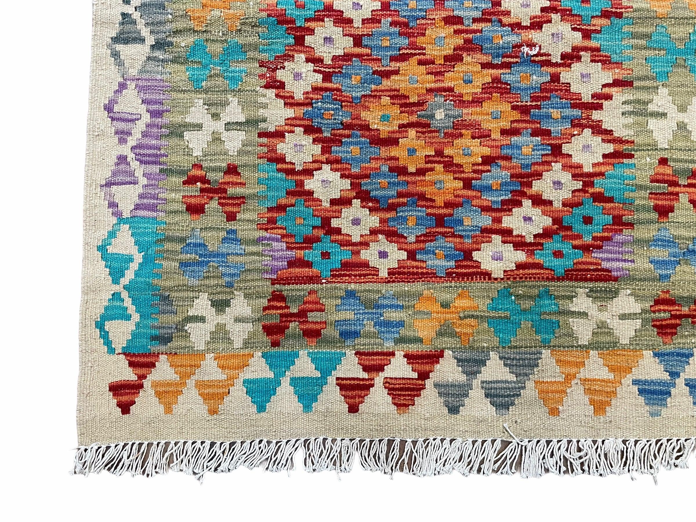 3x4 Colorful Kilim Rug 4 x 3 Multicolor Turkish Chobi Kilim Rug Small Flatweave Wool Playroom Rug New Tribal Kilim Rug - Jewel Rugs