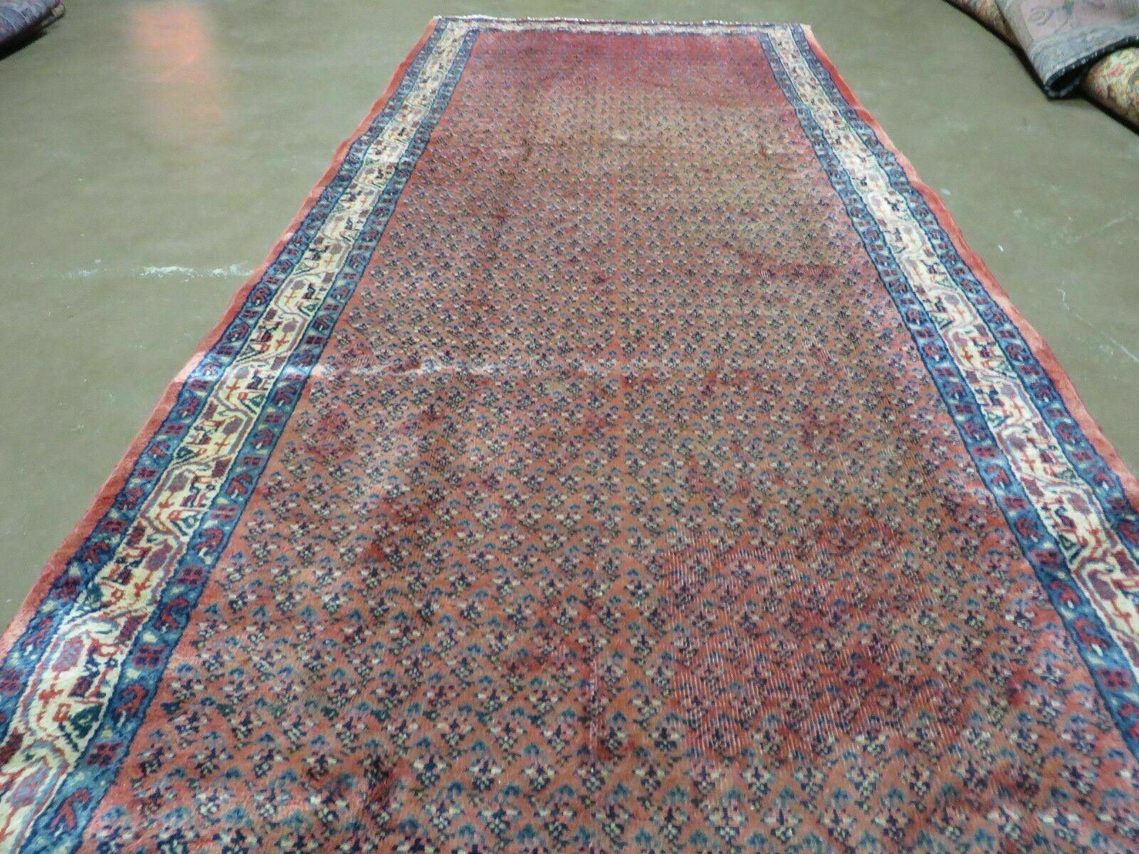 Antique Persian Seraband Runner 3.7 x 11 - Red, Wool, Mir Pattern - Jewel Rugs