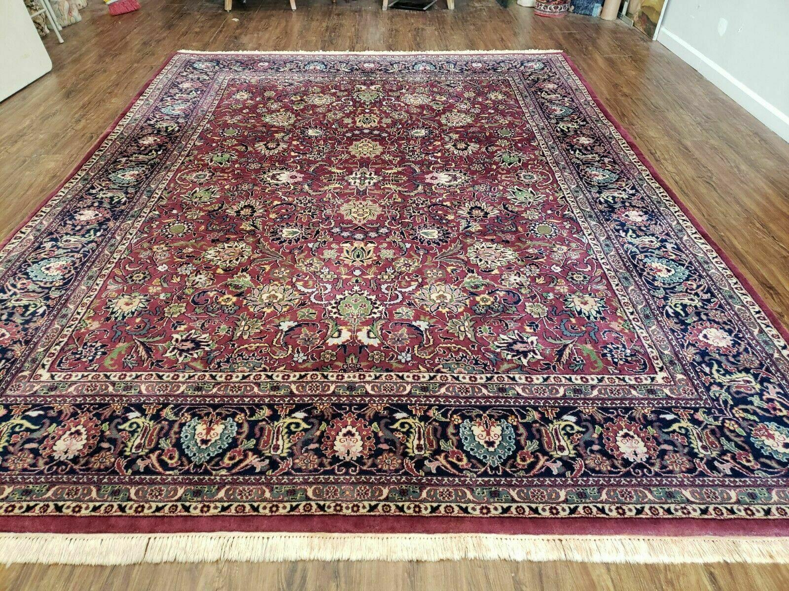 8x10 Red Allover Floral Wool Indian Rug Handmade Vintage Carpet Room Sized - Jewel Rugs