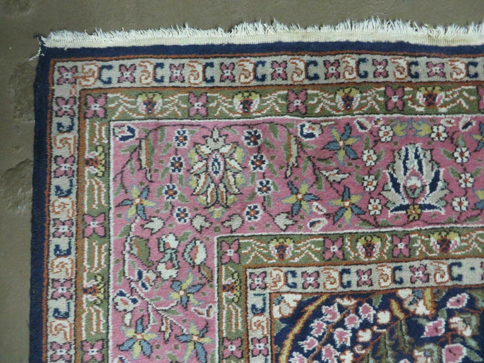 Turkish Sivas Rug 7x11, Navy Blue & Pink, Millifluer Floral Wool Carpet, Vintage - Jewel Rugs