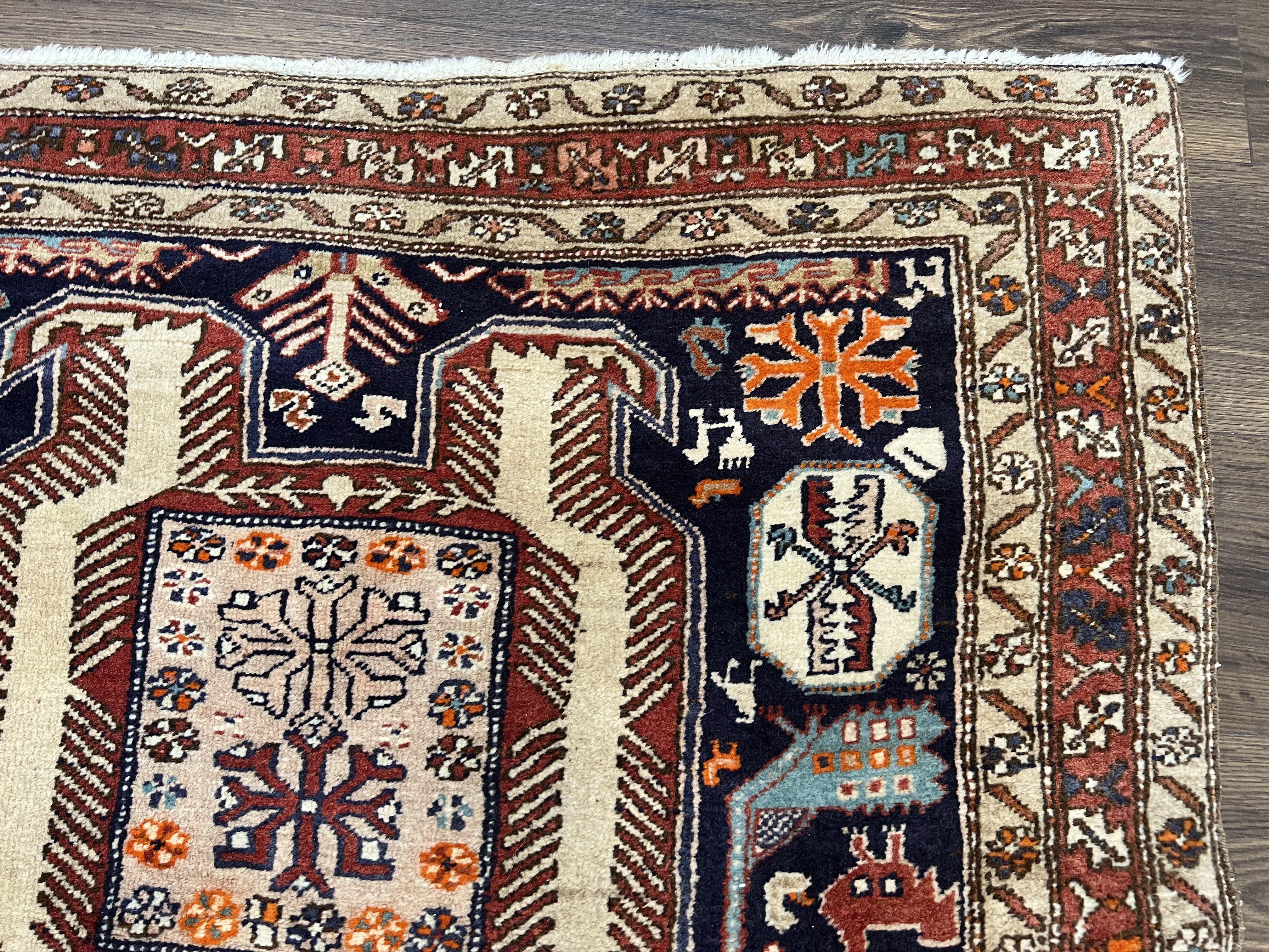 Persian Ardabil Wide Runner Rug 4x10 - Geometric Medallions & Animal Pictorials - Jewel Rugs