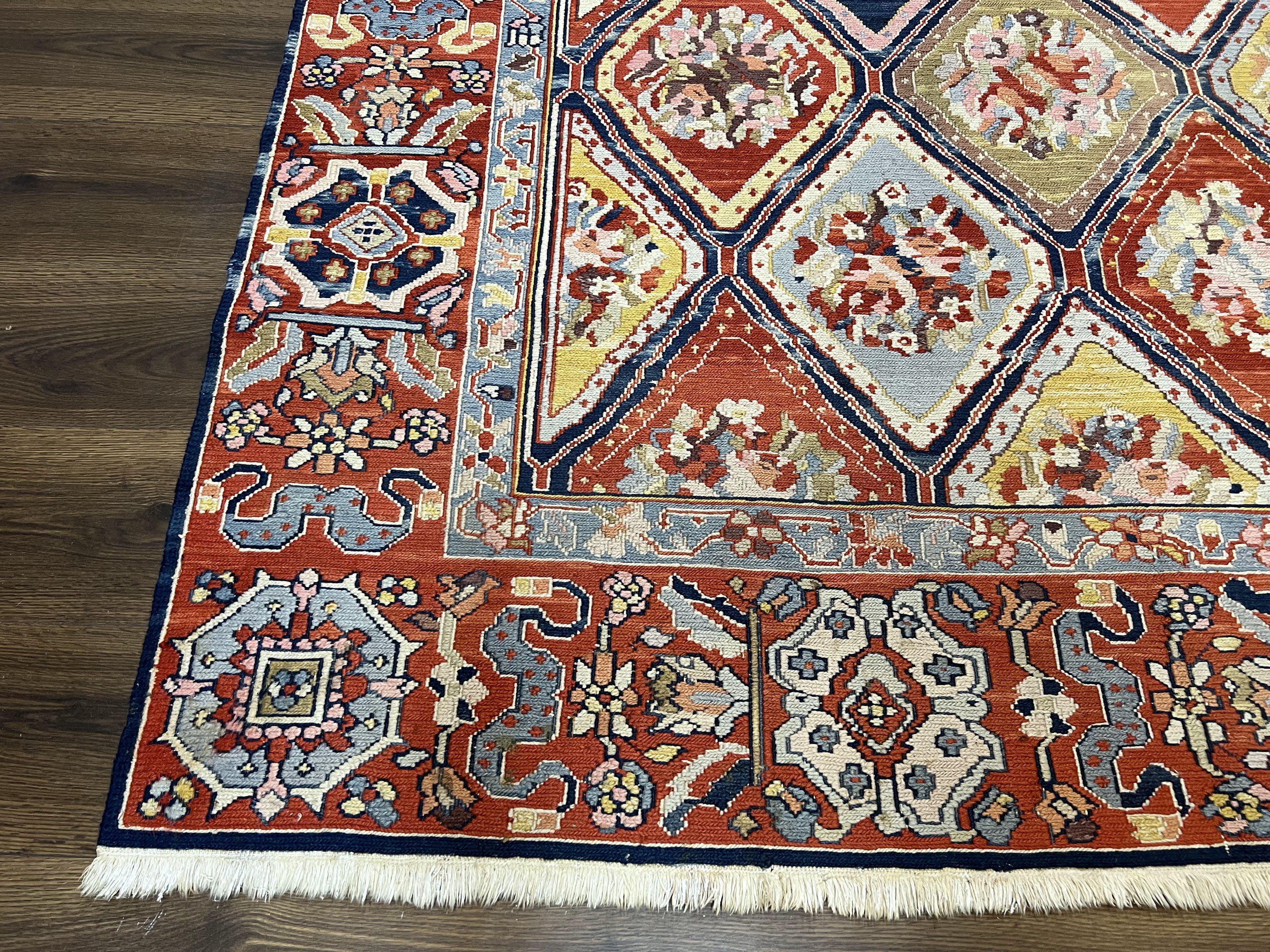 Turkish Soumak Rug 6x9, Colorful Oriental Carpet, Multicolor Sumak Kilim Rug, Red Blue Yellow Handmade Vintage Wool Area Rug 6 x 9, Boho Rug - Jewel Rugs