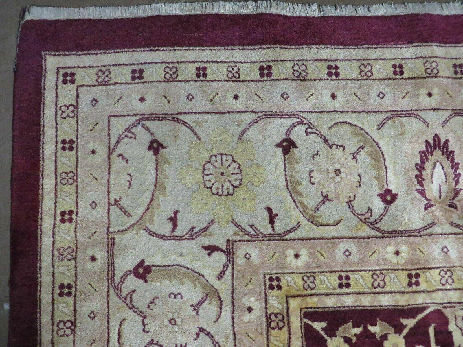 12x15 Vintage Handmade India Agra Larastan Wool Rug Floral Beauty Wine Red - Jewel Rugs