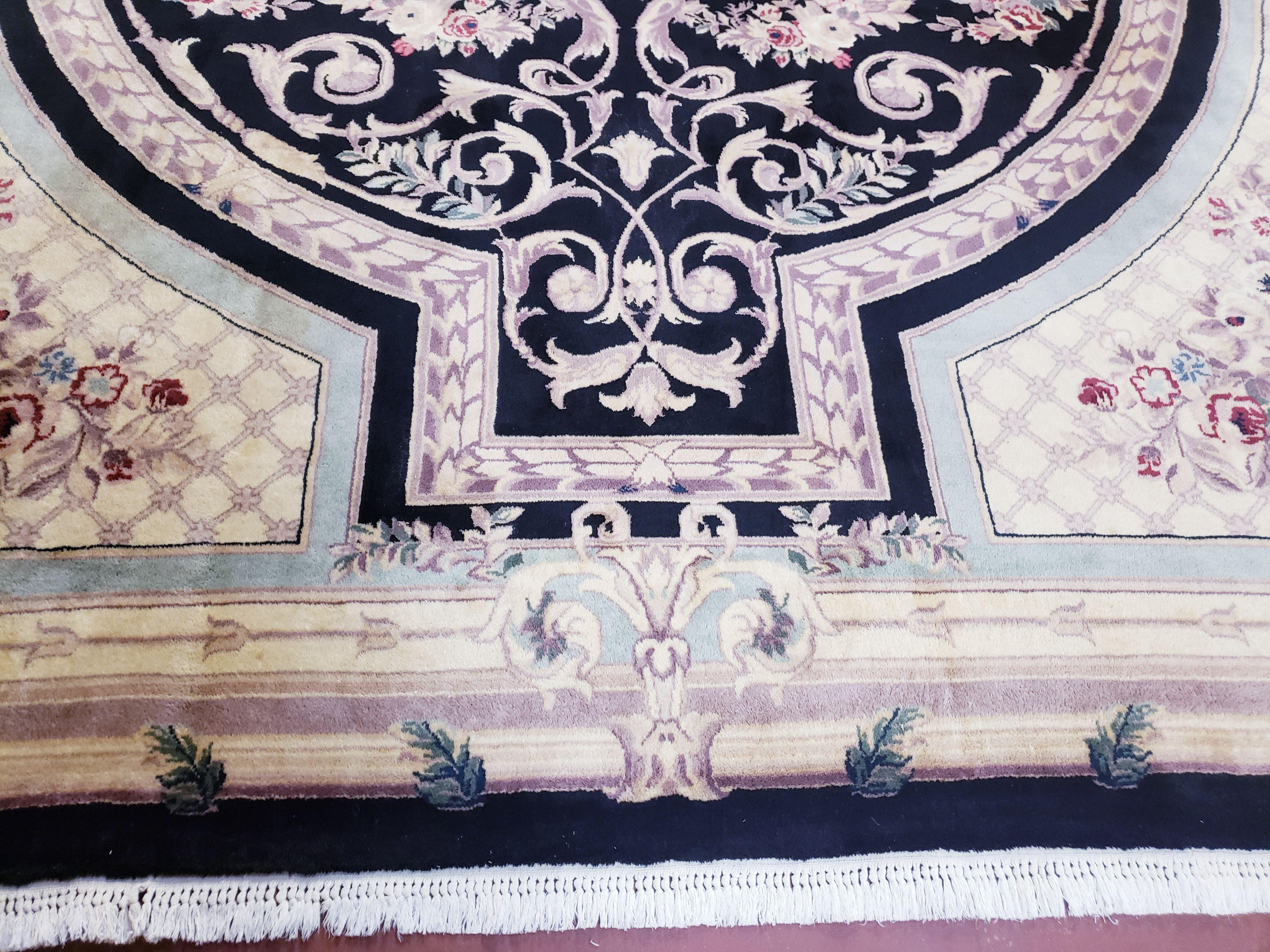 8x10 Aubusson Rug, Fine Hand Knotted Wool Carpet, French European Design, Black & Ivory - Jewel Rugs