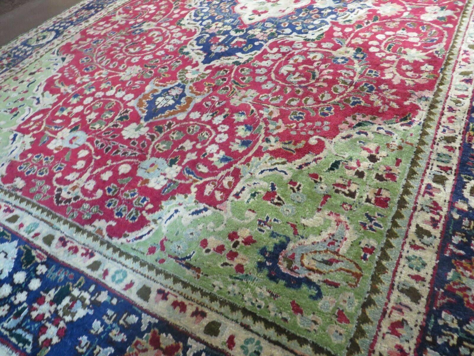 Persian Tabriz Rug 7x10, Red Blue and Green Rug, Allover Floral Medallion Rug, Hand Knotted Rug, Antique Rug 7 x 10 Vintage Wool Oriental Carpet - Jewel Rugs