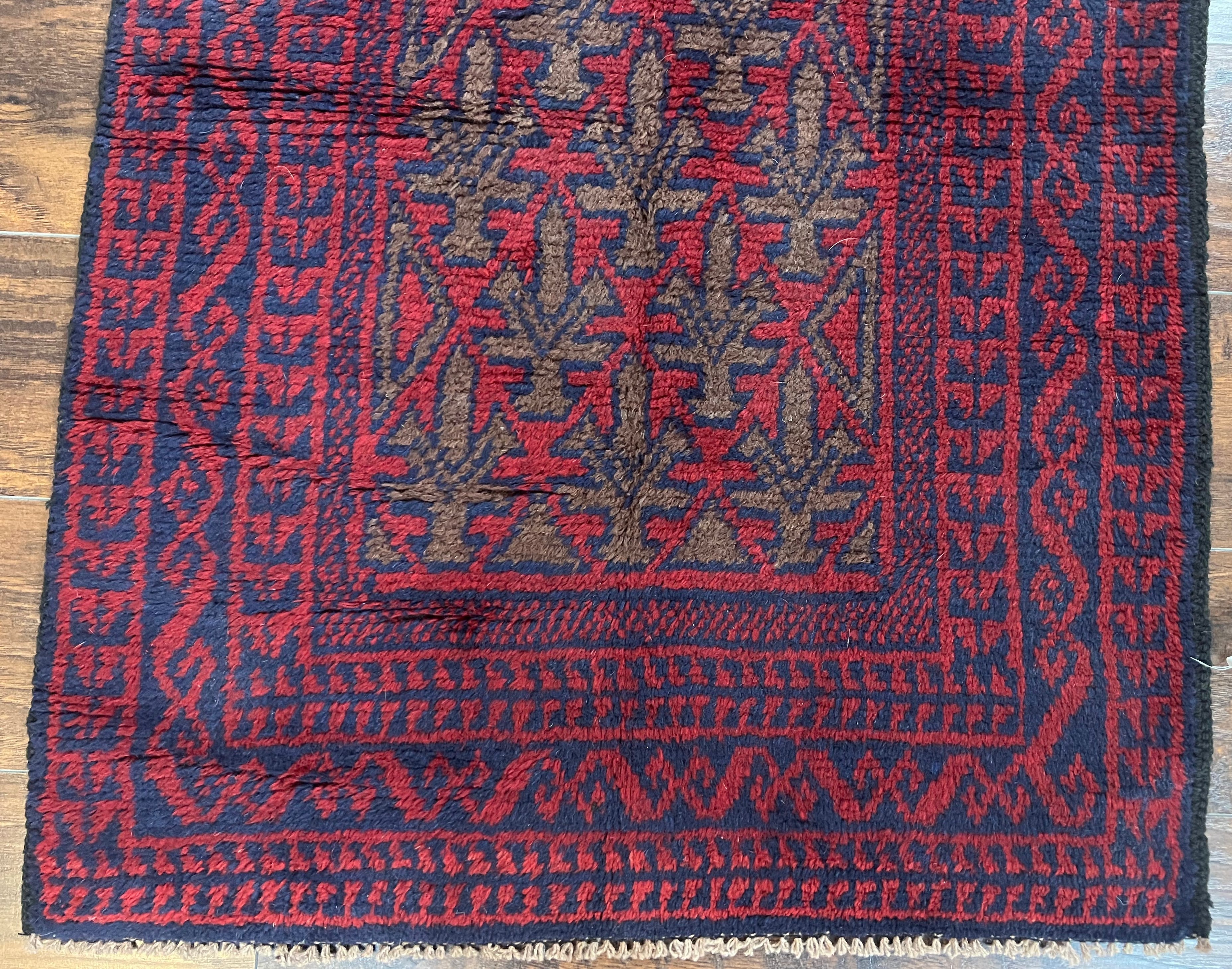 Vintage Balouchi Rug 3x5 Tribal Wool Carpet Red Blue Hand Knotted Afghan Rug - Jewel Rugs