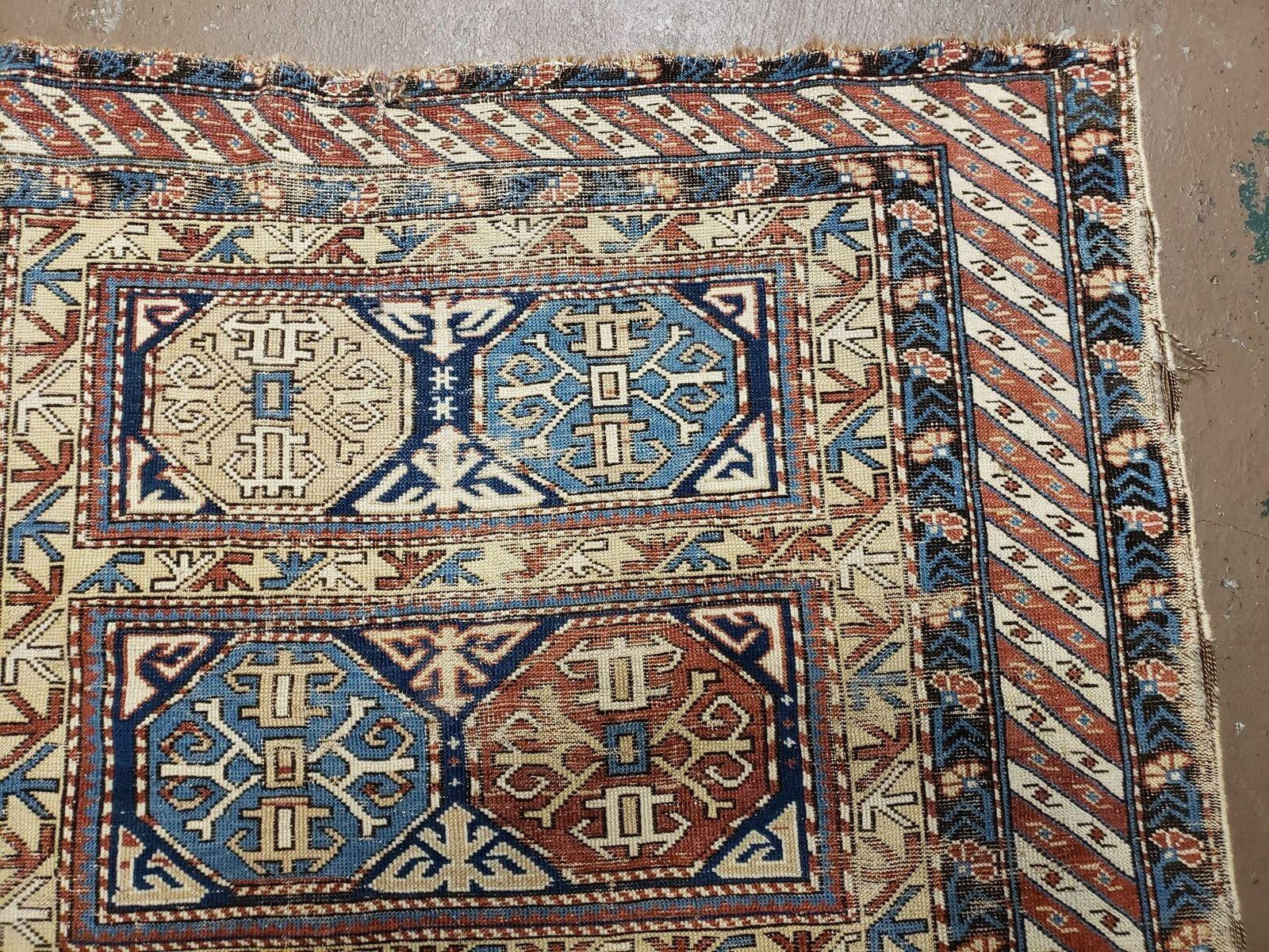 3' 4" X 4' 11" Antique Handmade Shirvan Kazak Caucasian Wool Rug Colorful - Jewel Rugs