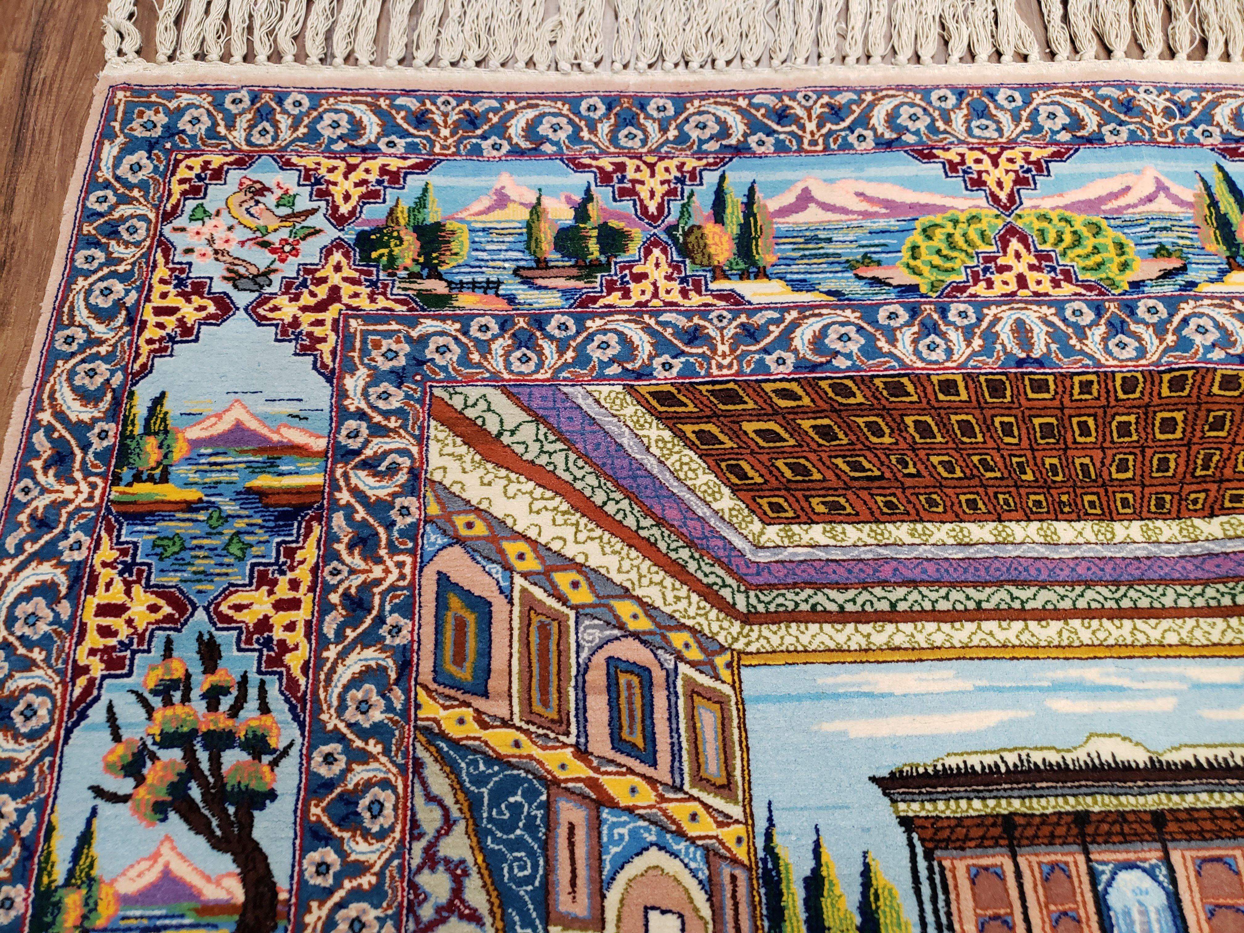 Persian Isfahan Pictorial Rug 3x5 – Kork Wool on Silk - Jewel Rugs