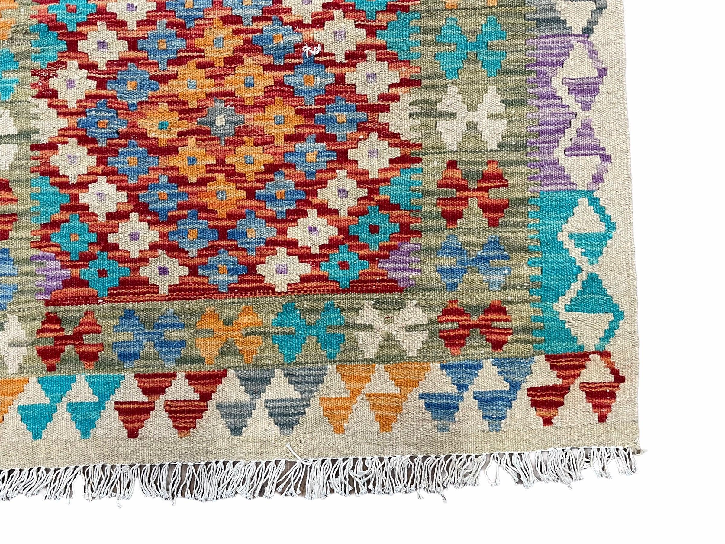 3x4 Colorful Kilim Rug 4 x 3 Multicolor Turkish Chobi Kilim Rug Small Flatweave Wool Playroom Rug New Tribal Kilim Rug - Jewel Rugs