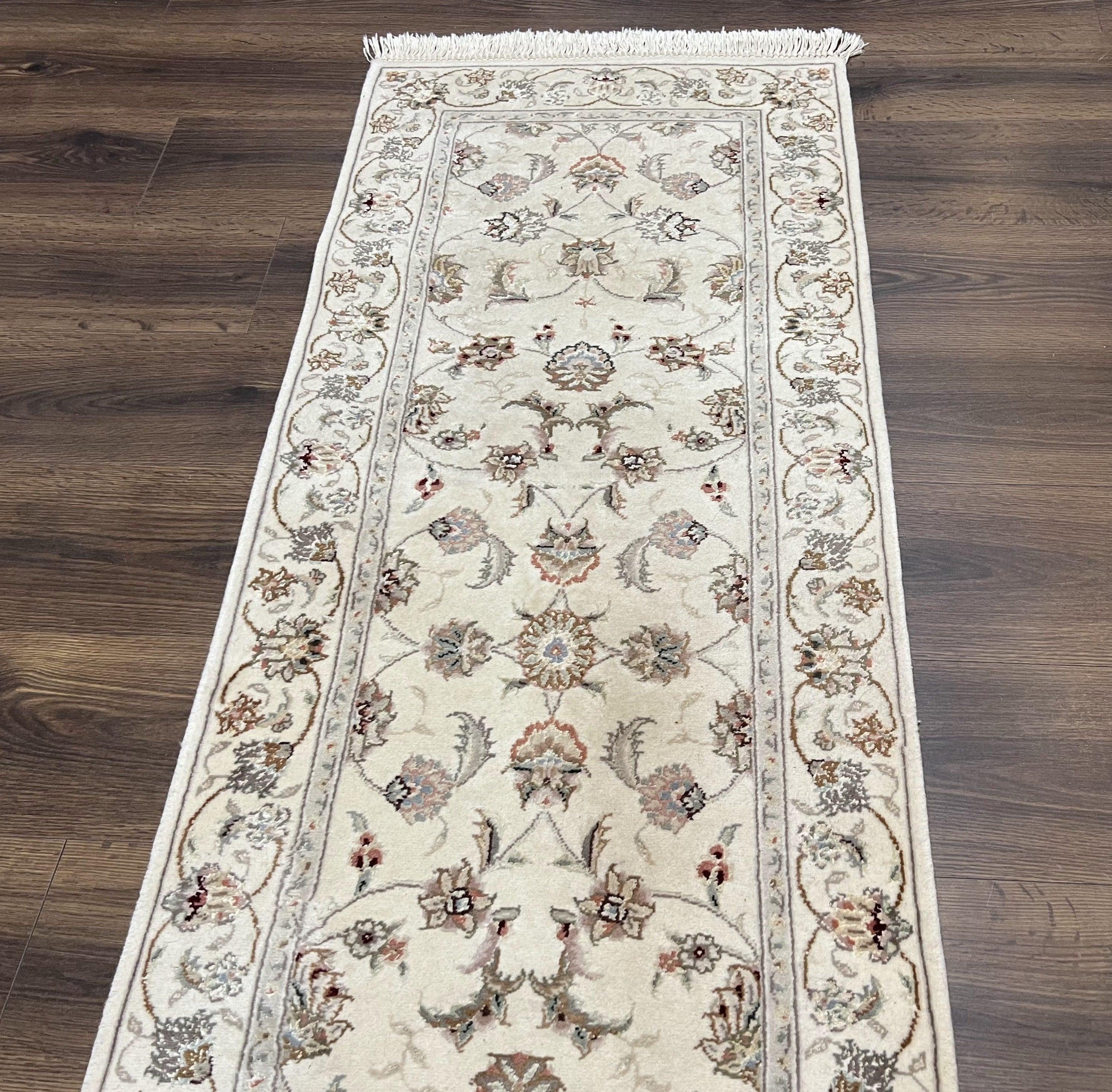 Sino Persian Runner Rug 2 x 6, Vintage Hand-Knotted Wool Ivory & Taupe Floral Hallway Rug, Traditional Fine Oriental Rug, Short Runner 2x6 - Jewel Rugs