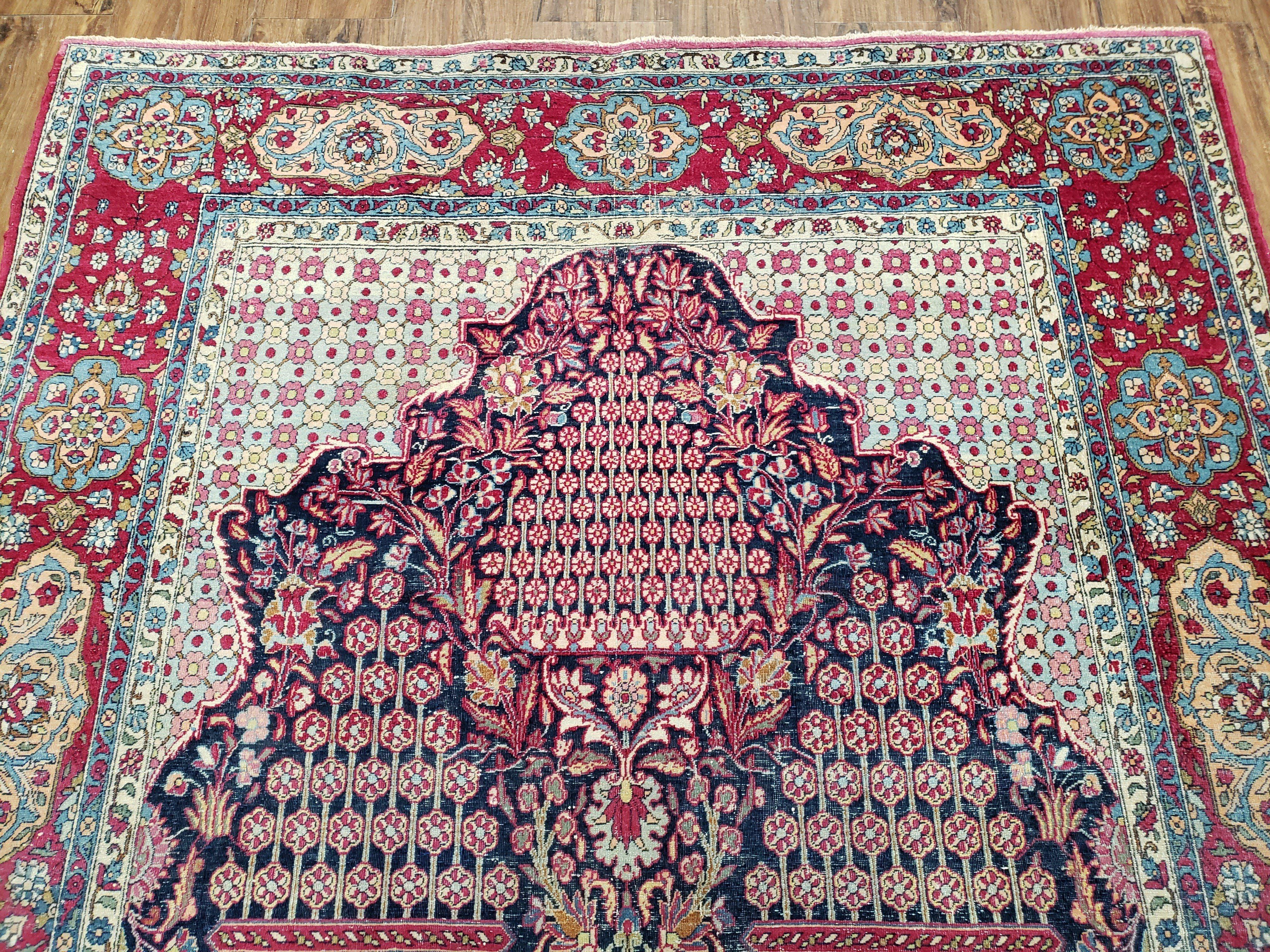 Antique Persian Tehran Rug 5x8, Midnight Blue and Red, Hand-Knotted, Wool - Jewel Rugs