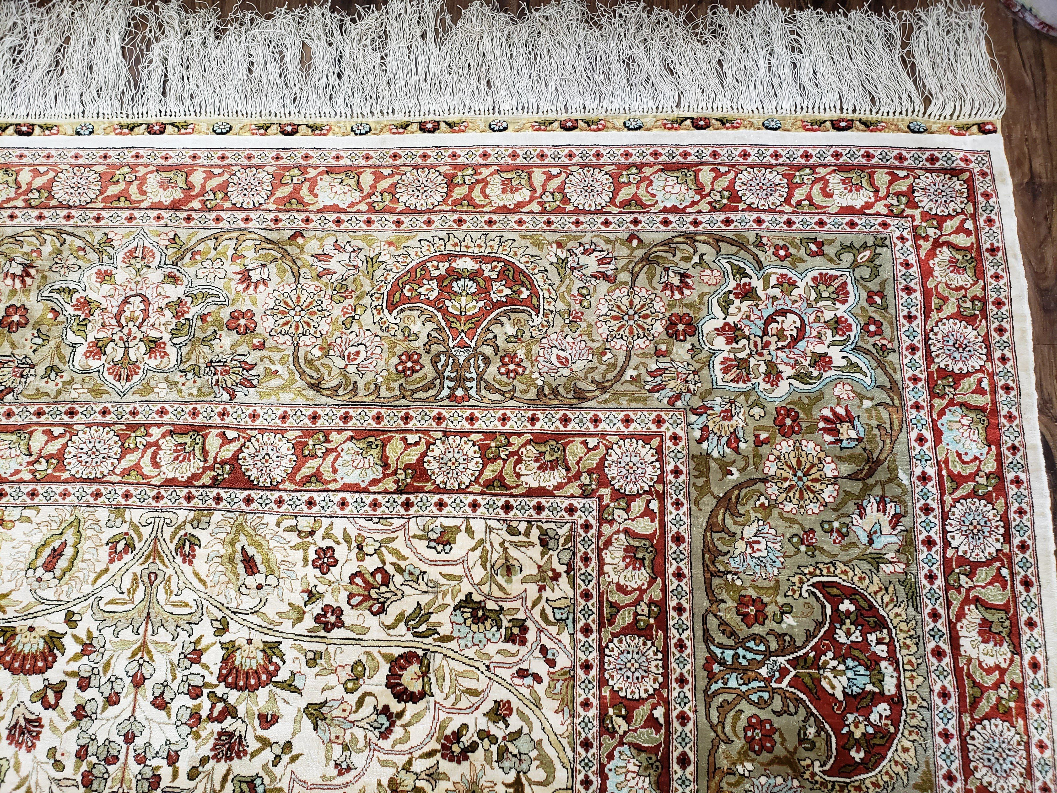 Stunning Silk Hereke Rug 8x10, Super Fine 500+ KPSI, Signature Master Weaver, Room Sized All Silk Turkish Carpet, Silk on Silk, Masterpiece - Jewel Rugs