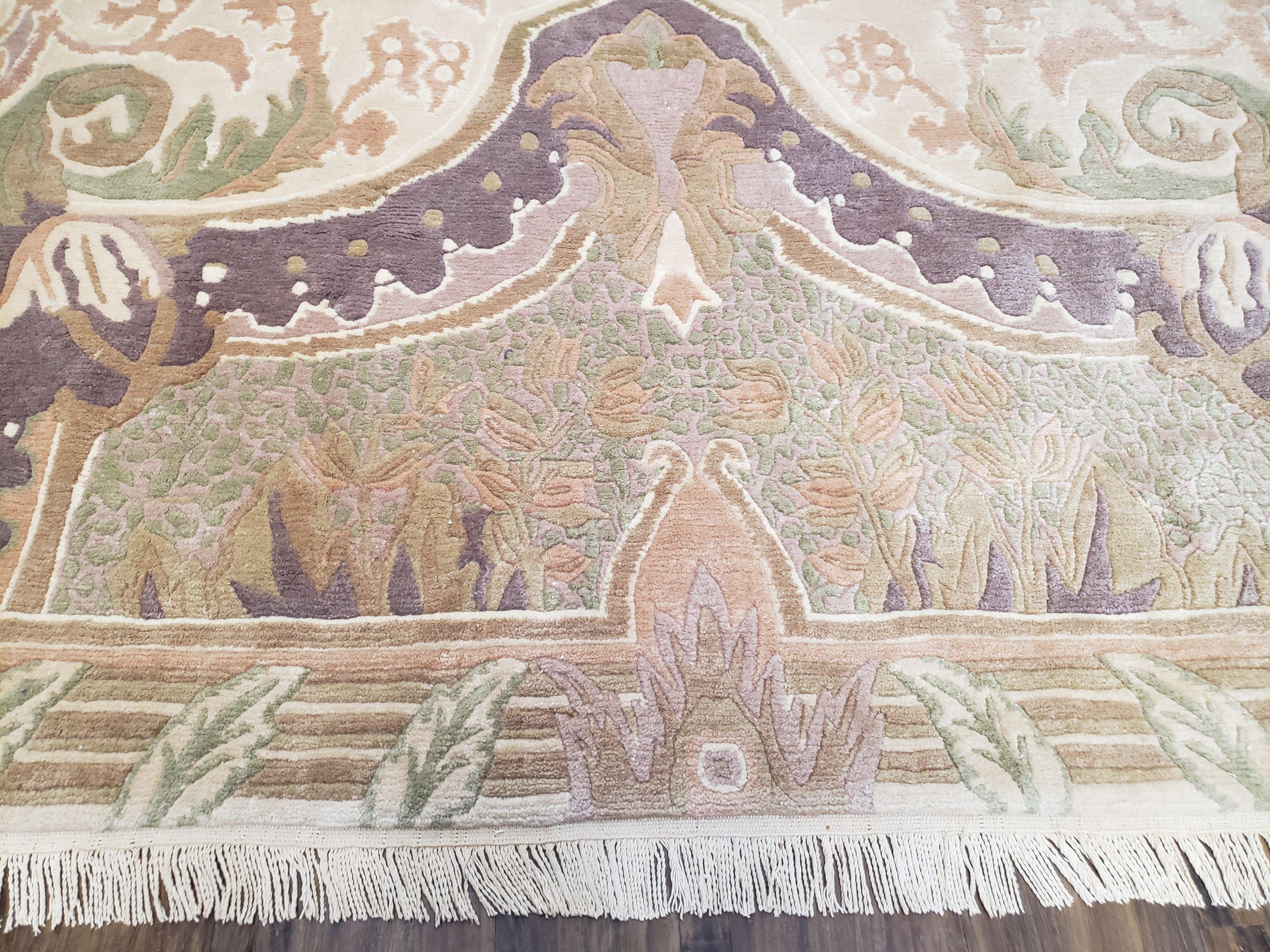 Tibetan Rug, 8x10 Nepalese Rug, Tufenkian Style Rug, Cream Tan and Mauve Rug, Tibet Area Rug, Soft Handmade Rug, Modern Tibetan Rug Wool Rug - Jewel Rugs