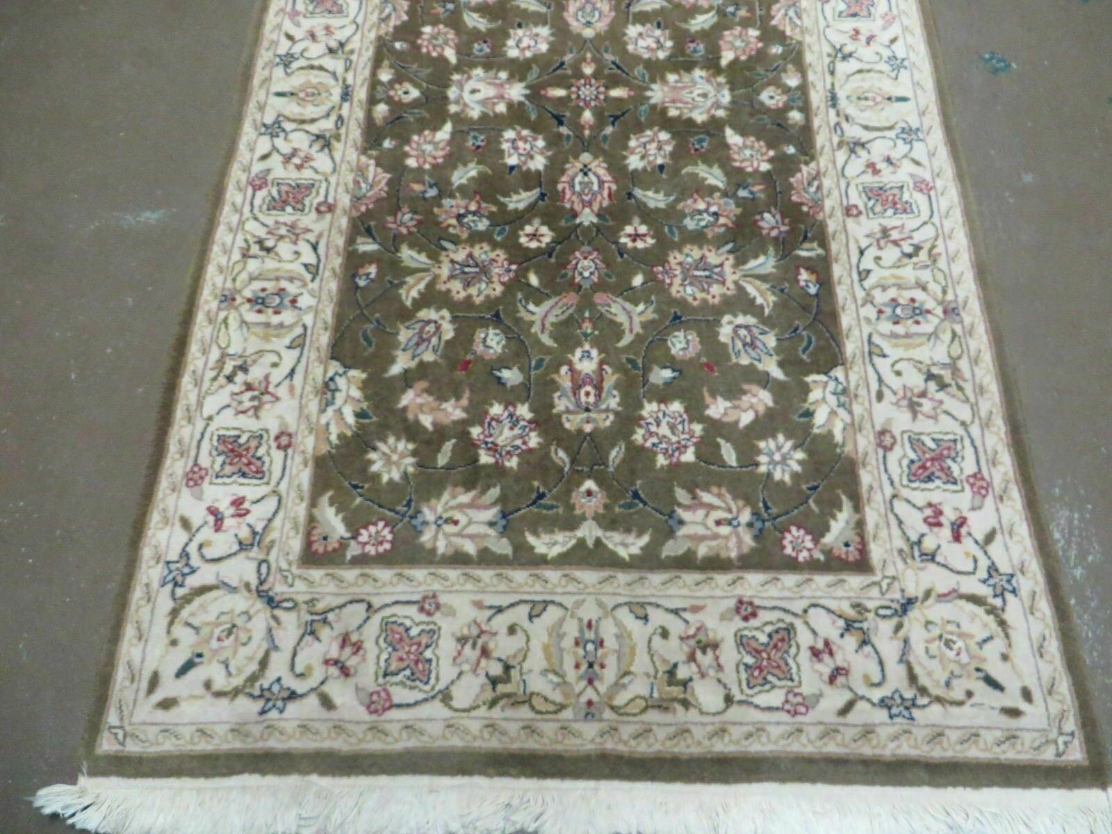 3x5 Handmade Indian Jaipur Wool Rug Vintage Carpet Hand Knotted Floral Allover - Jewel Rugs