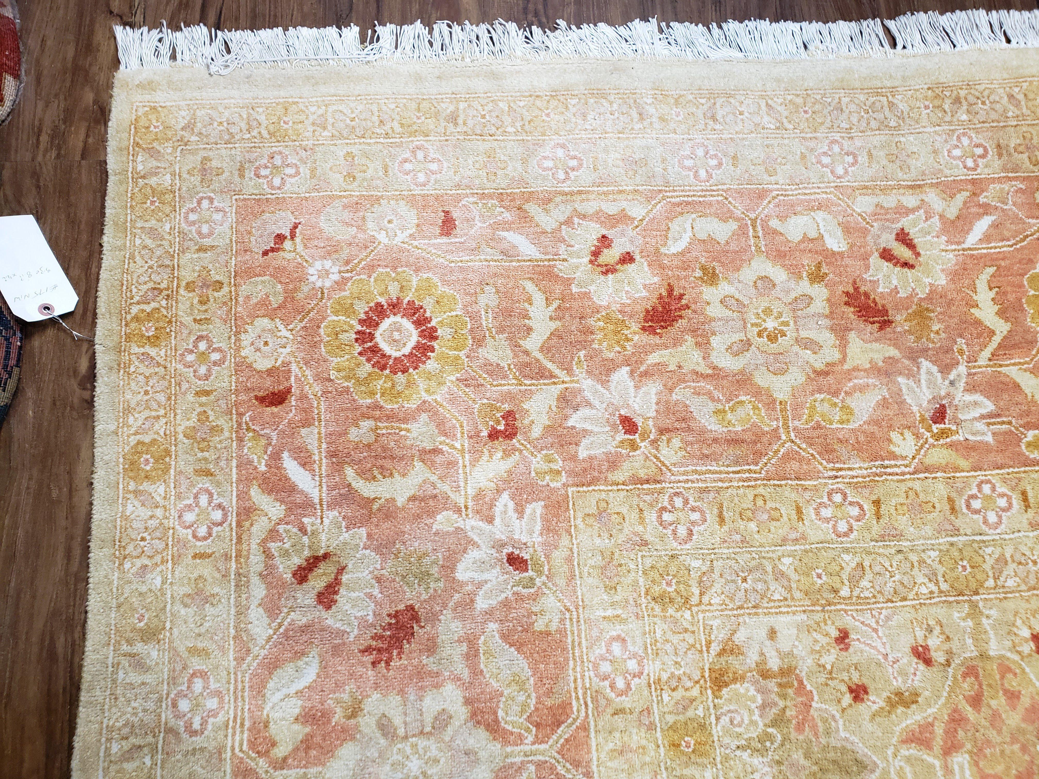 Large Turkish Oushak Rug, 9x12 - 9x13 Rugs, Vintage Turkish Oriental Carpet, Tan Salmon Pink Gold Ivory, Hand Knotted Rug, Room Sized Rug - Jewel Rugs