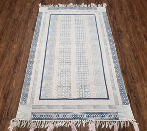 Vintage Moroccan Kilim Area Rug 4x6, Ivory & Blues, Moroccan Wall Hanging, Wool, Handmade, 3'9" x 6' 1", Boho Rug, Flatweave Moroccan Carpet - Jewel Rugs
