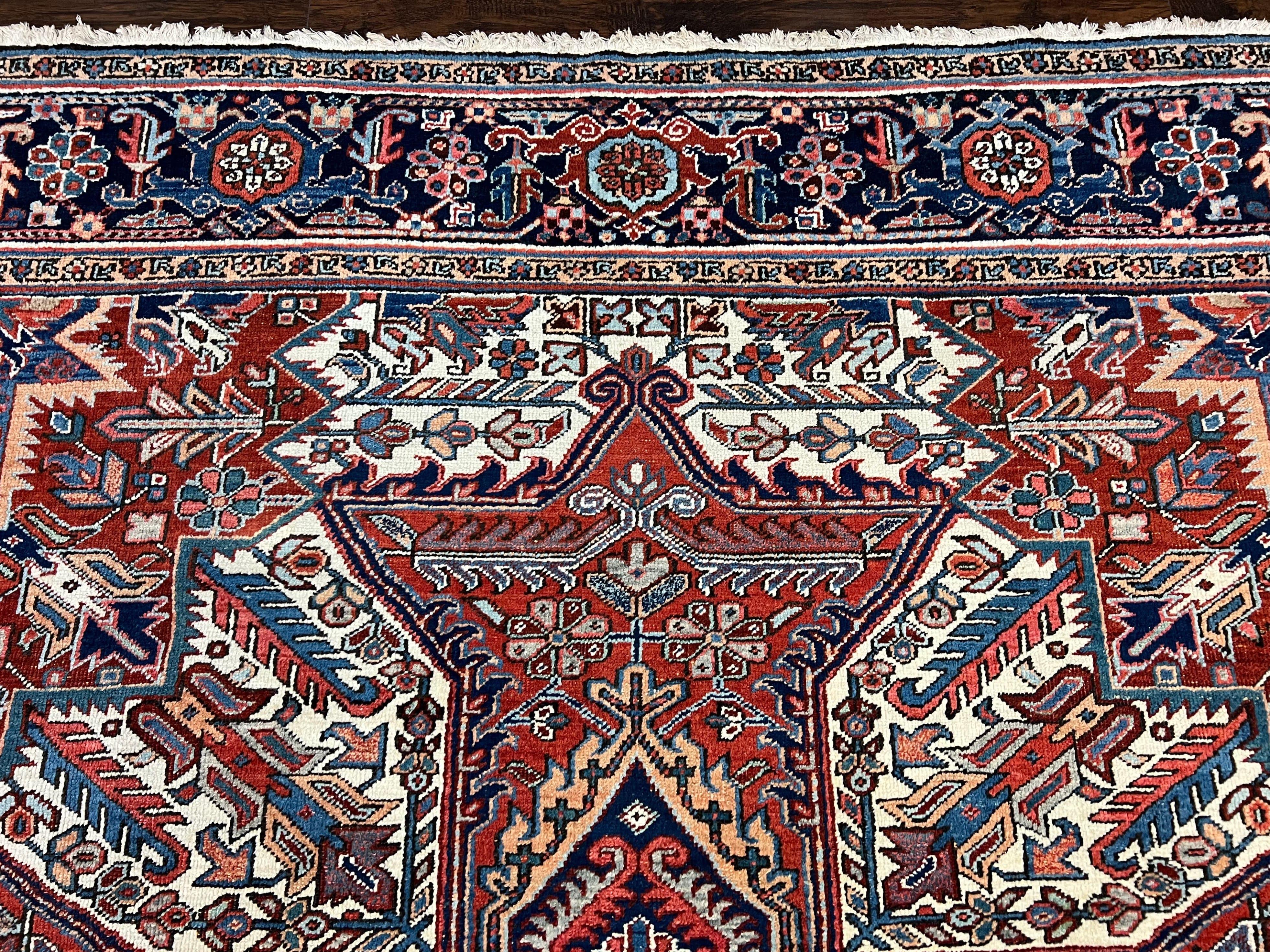 Antique Persian Heriz Rug – 11x16 Palace Size, Geometric Medallion, 1920s - Jewel Rugs