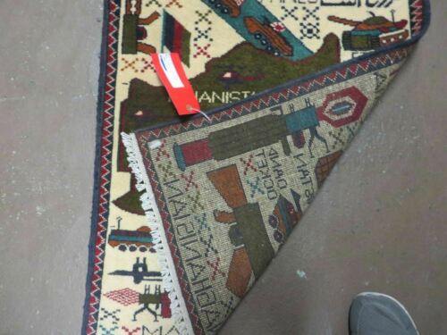 2' X 2'6" Handmade Afghan Balouch Tribal Wool War Rug Gun Tank Helicopter # 158 - Jewel Rugs