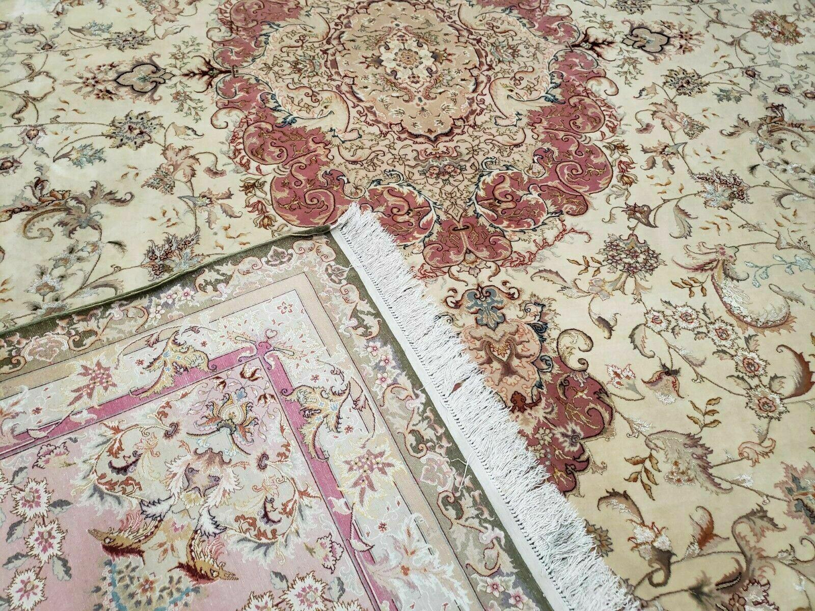 Stunning Sino Persian Rug 9x12, Wool Pile on Silk Foundation, Luxury Elegant Hand Knotted Carpet, Floral Medallion, Very Fine, Cream Salmon - Jewel Rugs