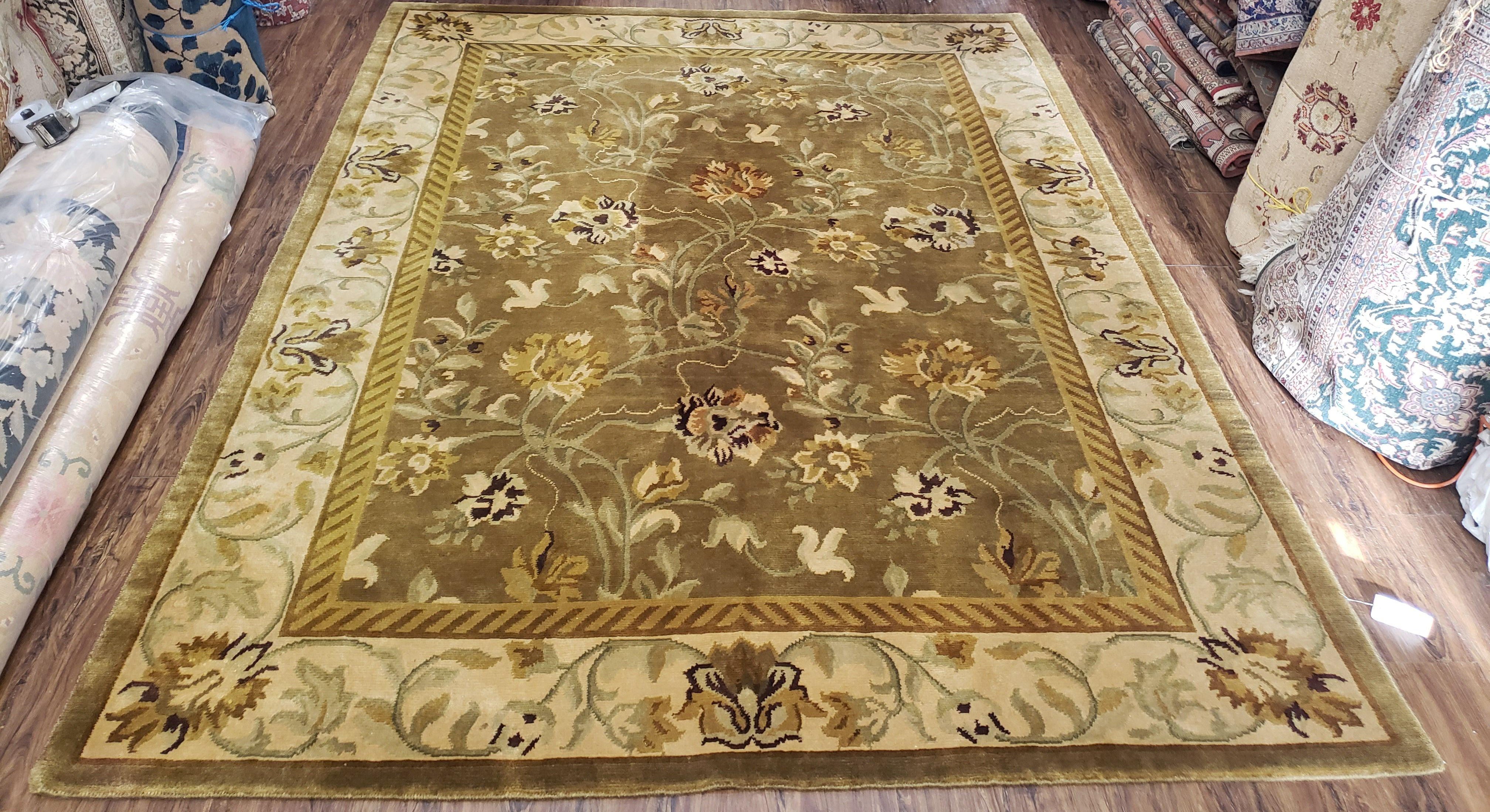8x10 Rug - Plush Tibetan Rug - Green & Beige Floral Rug - Large Handmade Wool Rug - 250x300 Carpet - Jewel Rugs