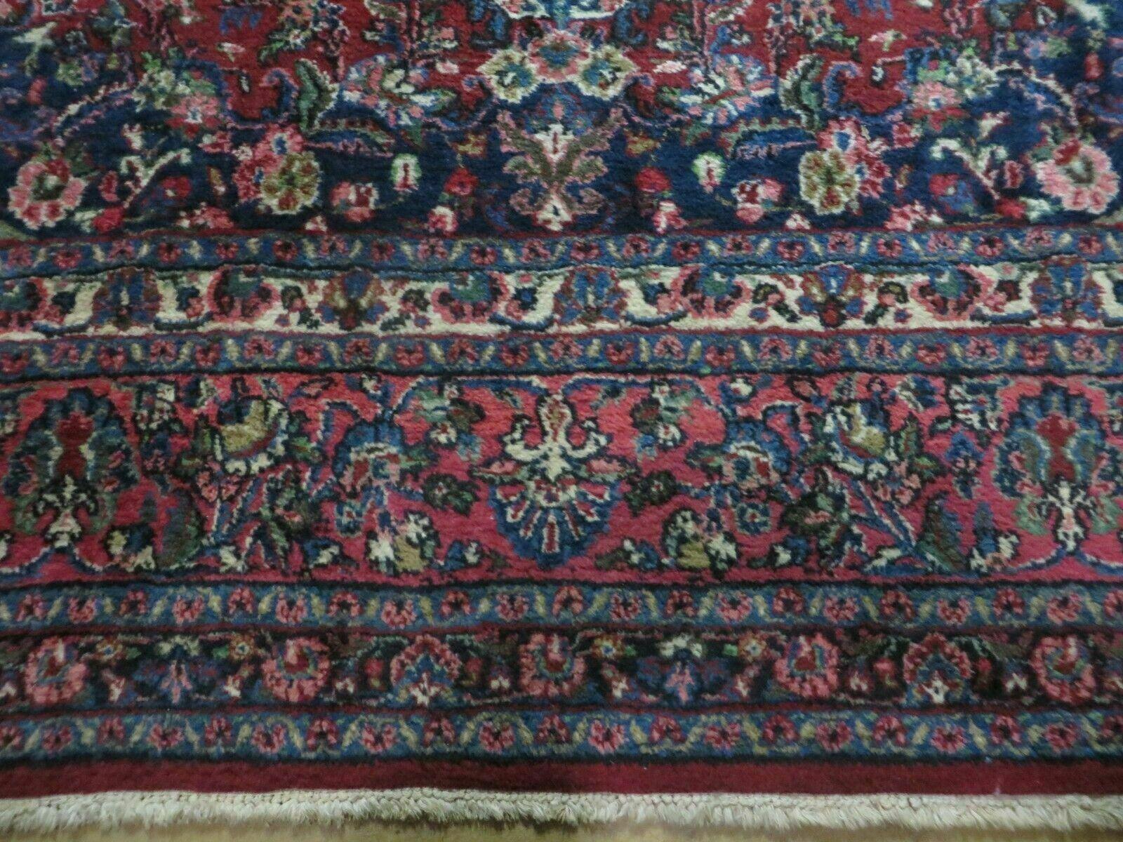 9x12 Persian Sarouk Rug - Semi Open Field Medallion Rug - Ivory Red Blue Hand Knotted Wool Oriental Carpet 9 x 12 Antique Rug - Vegetable Dyes - Jewel Rugs