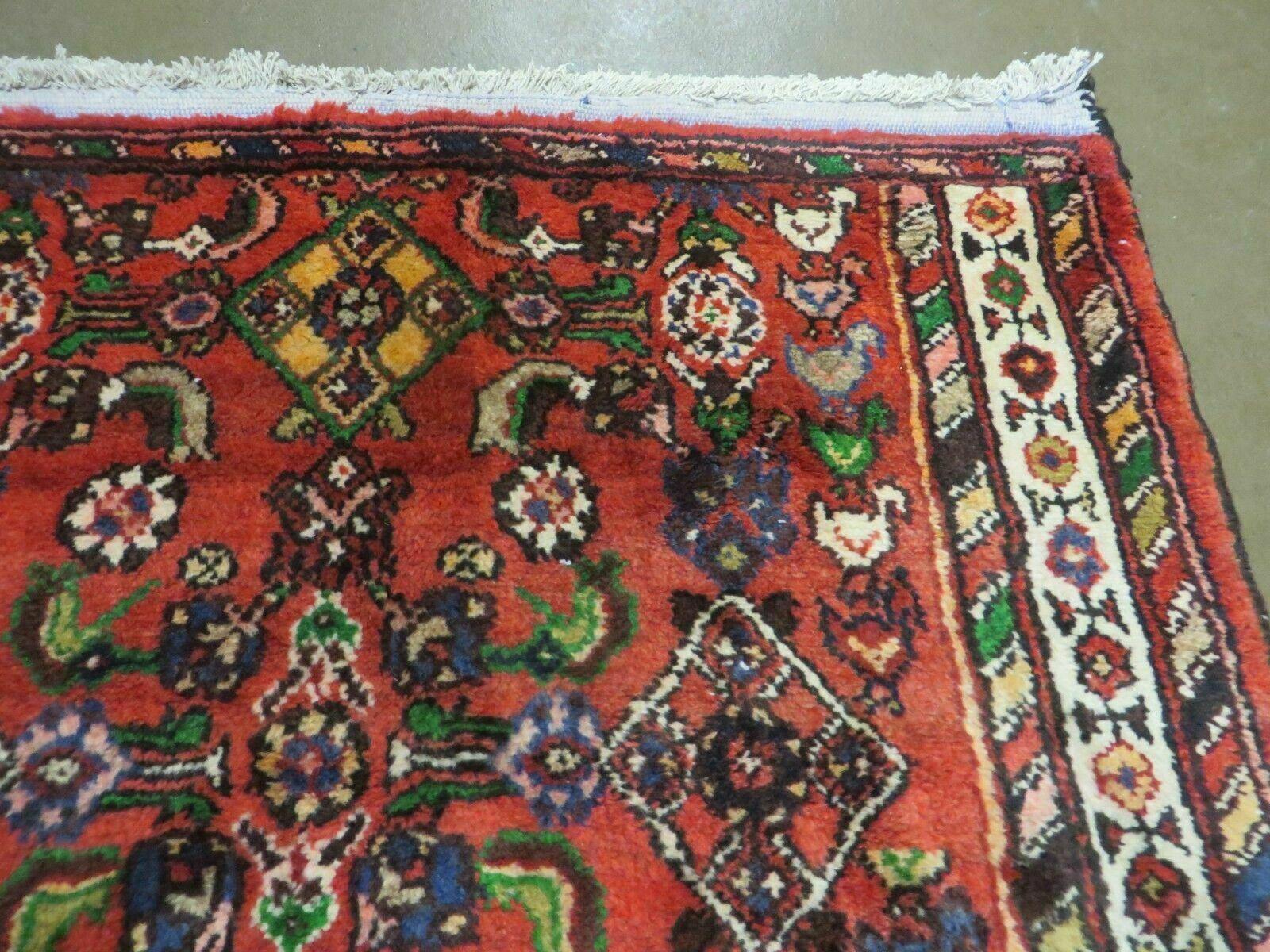 Persian Runner Rug, Antique Hamadan Runner Wool Tribal Runner, Handmade Oriental Rug, Medallion Allover Floral, Red Navy Blue Ivory, 3.4 x 7.9 ft - Jewel Rugs