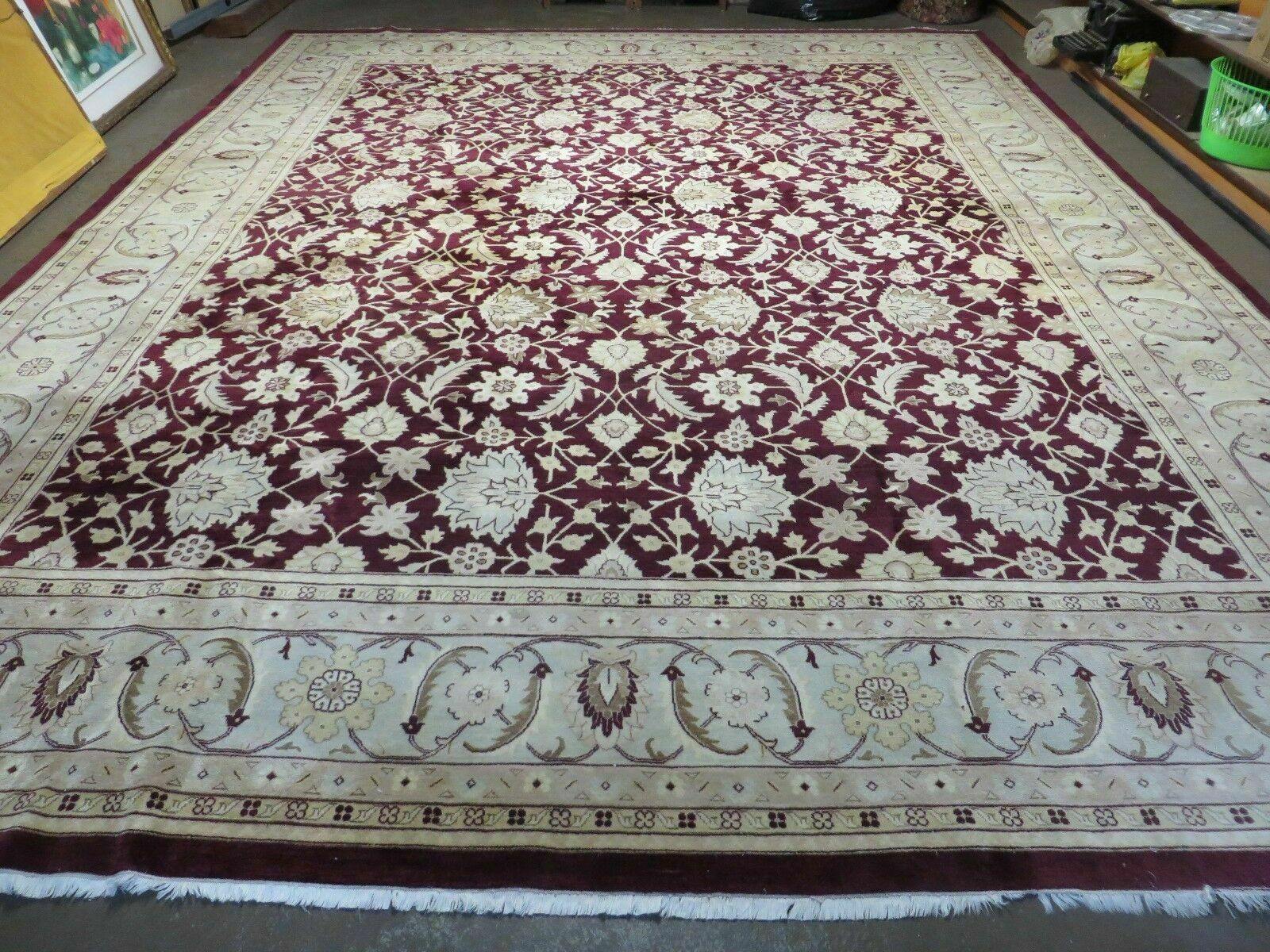 12x15 Vintage Handmade India Agra Larastan Wool Rug Floral Beauty Wine Red - Jewel Rugs