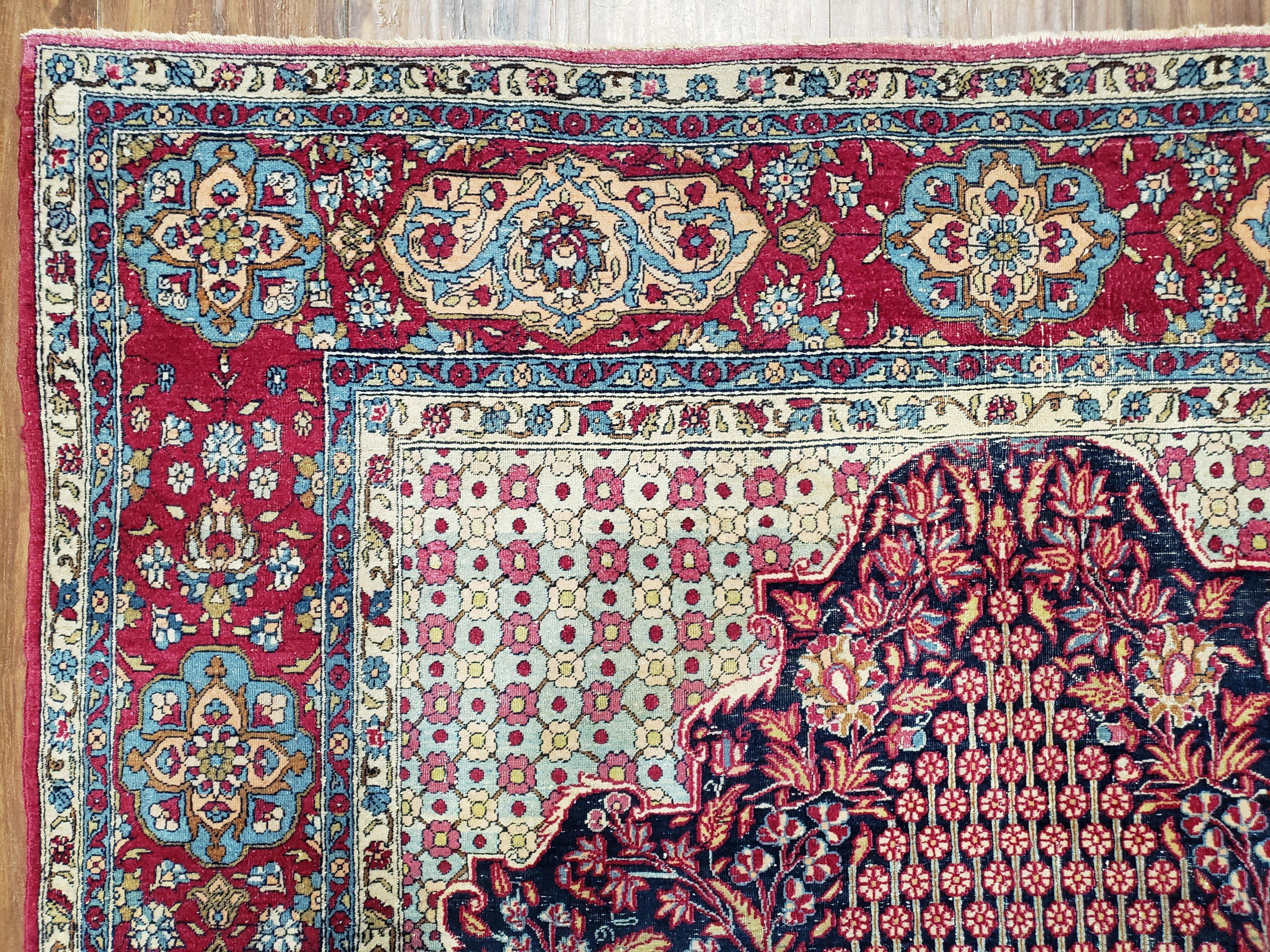 Antique Persian Tehran Rug 5x8, Midnight Blue and Red, Hand-Knotted, Wool - Jewel Rugs