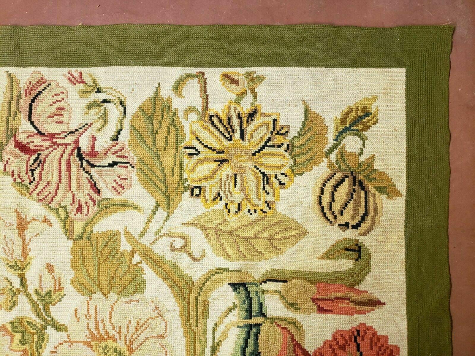 Needlepoint Rug 10x13 Handmade English Needlepoint Floral Roses Carpet Wool - Jewel Rugs