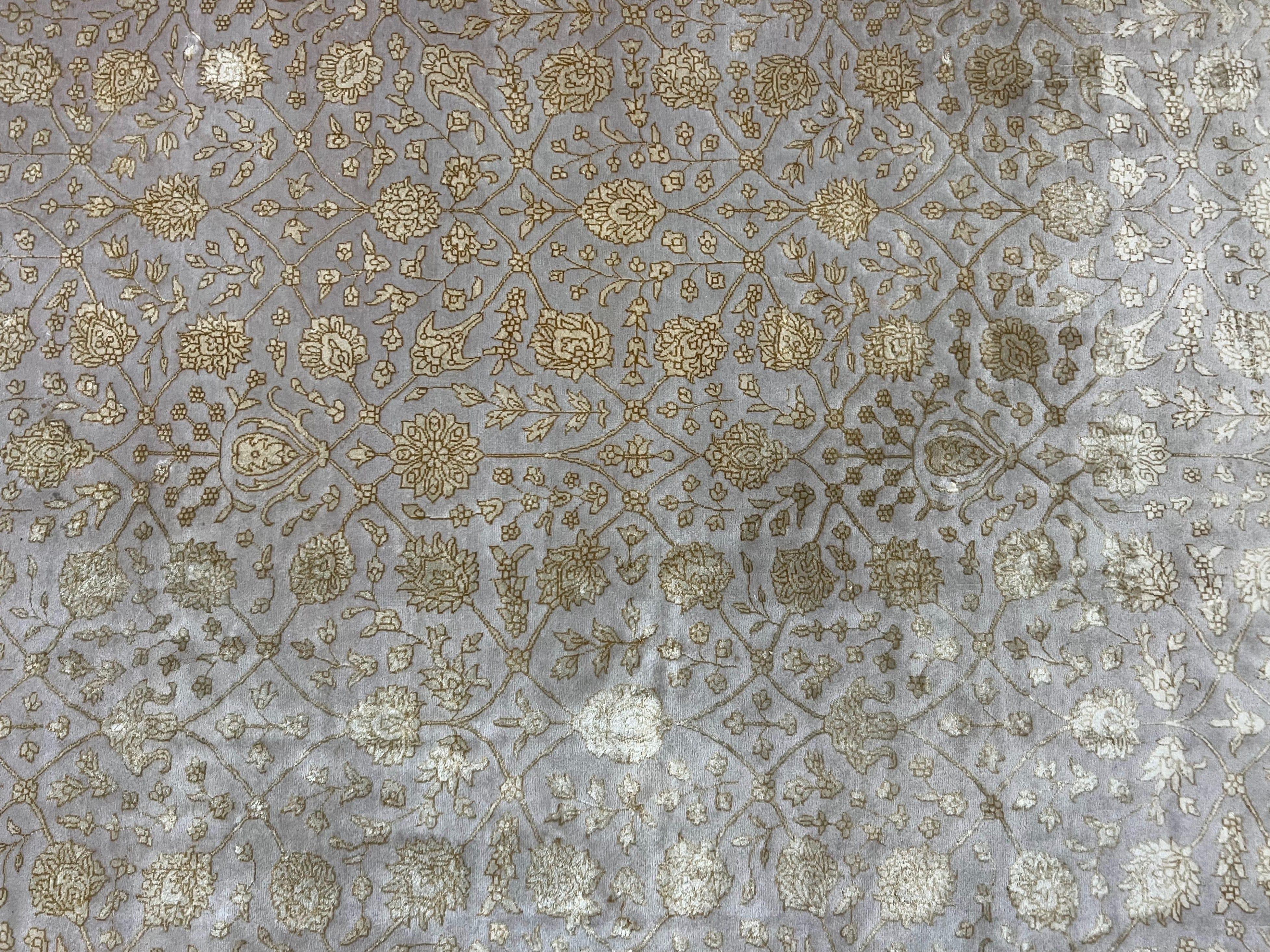 Modern Safavieh Tibetan Rug 10x14, Wool & Silk Accents, Fine Contemporary Floral Carpet, Handmade Hand Knotted Nepali Rug, Gray Gold Green - Jewel Rugs