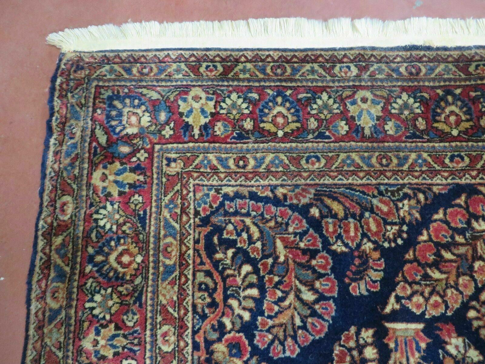 Antique Persian Sarouk Rug 4x6, Hand Knotted 1920s Oriental Carpet 4 x 6 ft, Navy Blue and Red Wool Rug, Handmade Floral Allover Persian Area Rug - Jewel Rugs