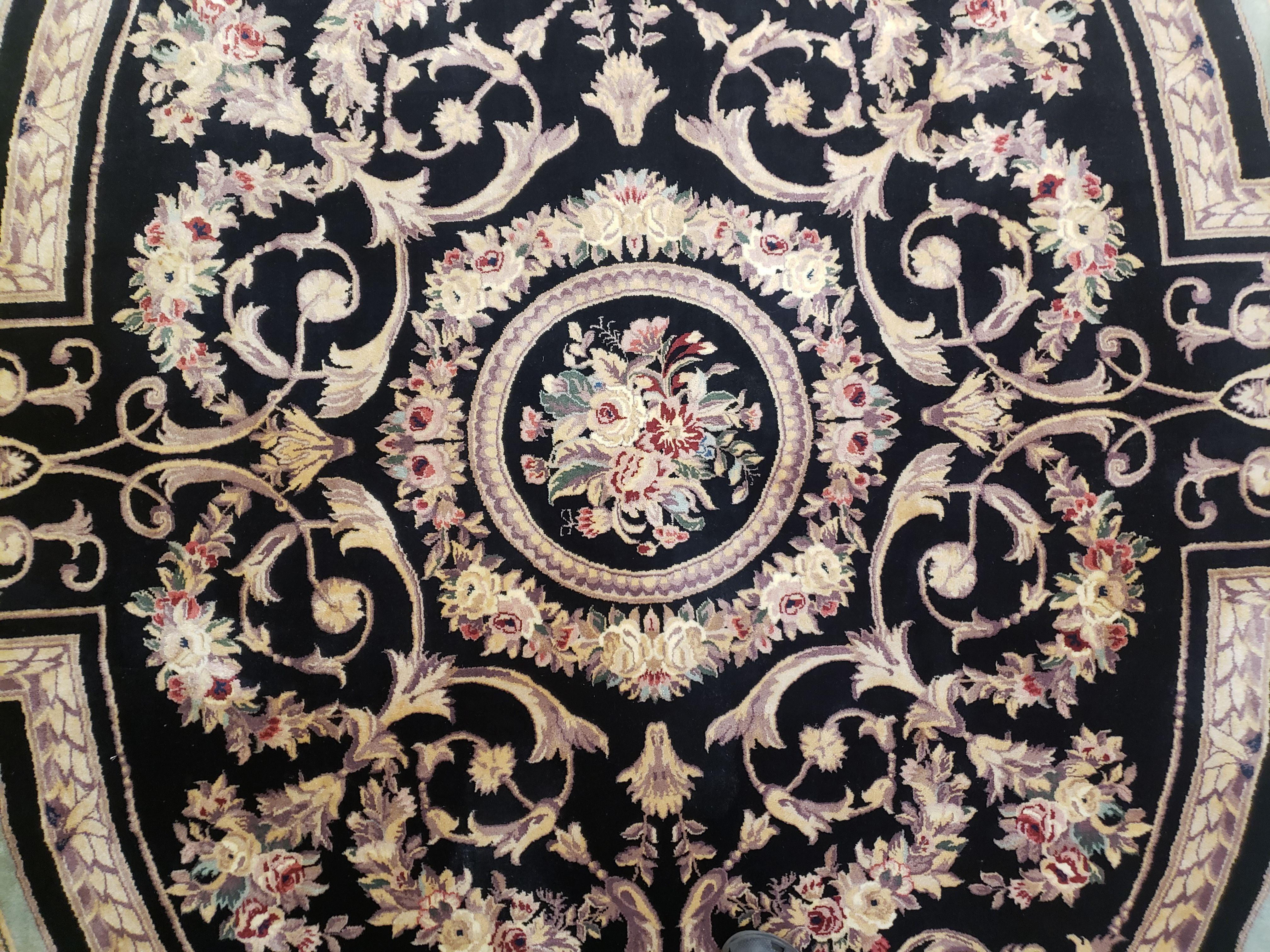 8x10 Aubusson Rug, Fine Hand Knotted Wool Carpet, French European Design, Black & Ivory - Jewel Rugs