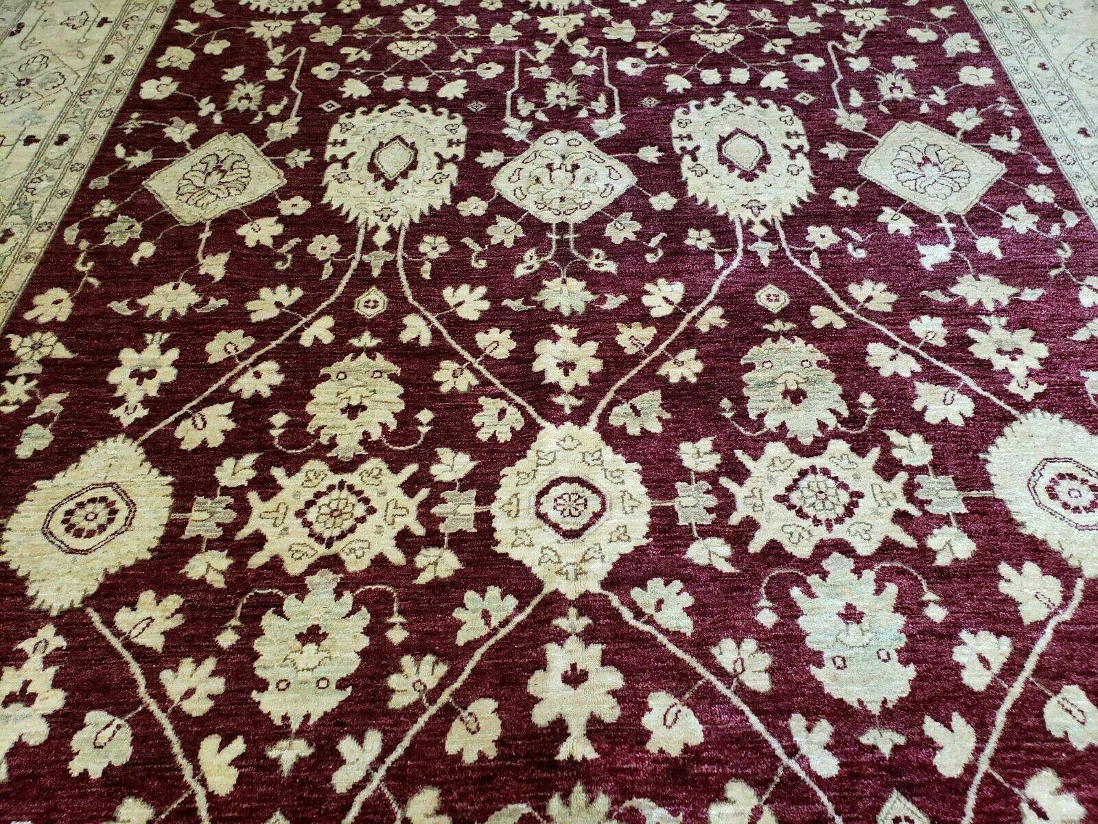 Pakistani Peshawar Rug 10x14, Handmade Chobi Carpet, Maroon & Beige - Jewel Rugs