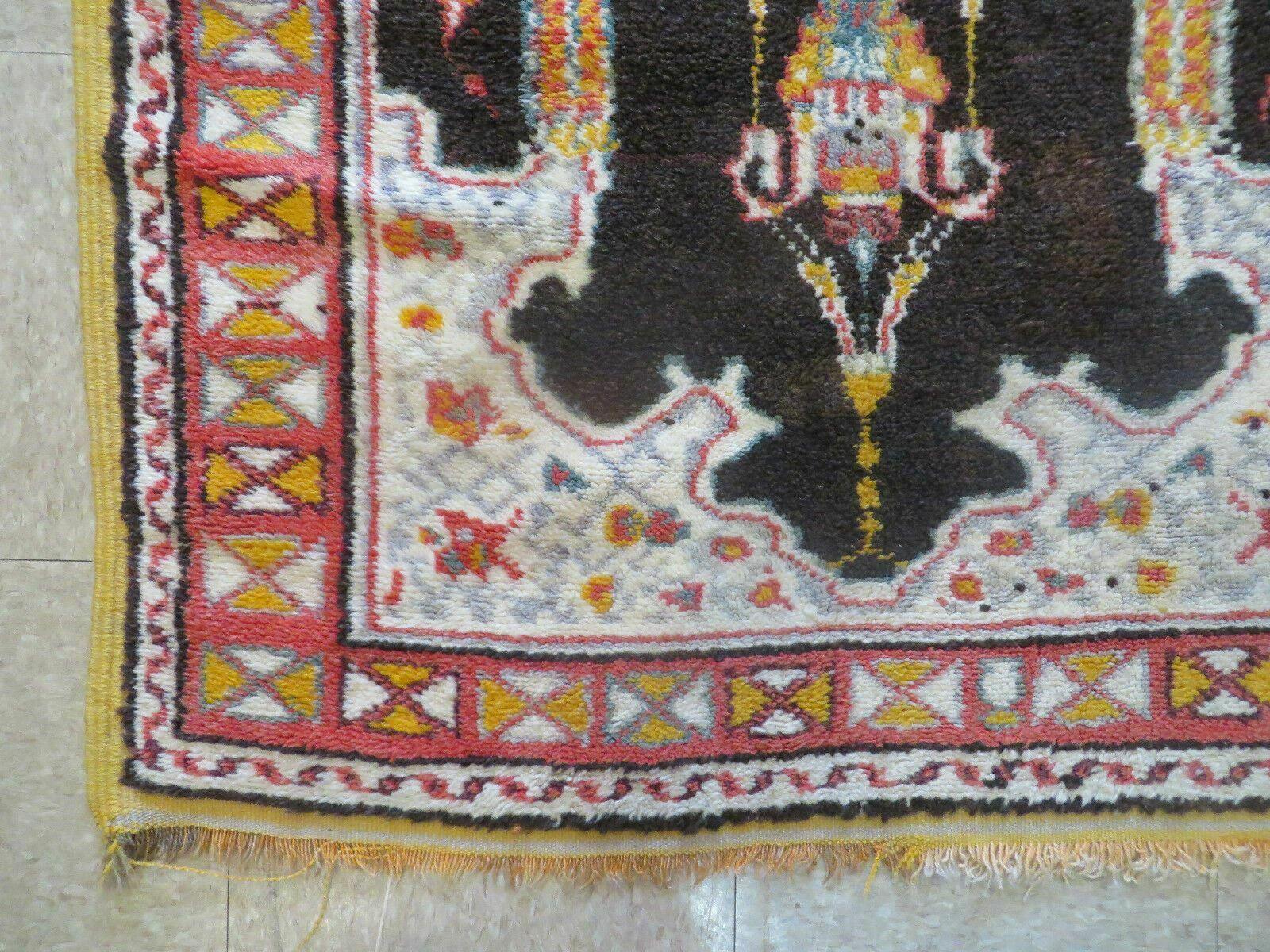 Antique Moroccan Runner Rug 3x7, Moroccan Prayer Rug, Double Mehrab Prayer Arches, Black and Red, Hand-Knotted Wool Carpet, Hallway Rug Nice - Jewel Rugs