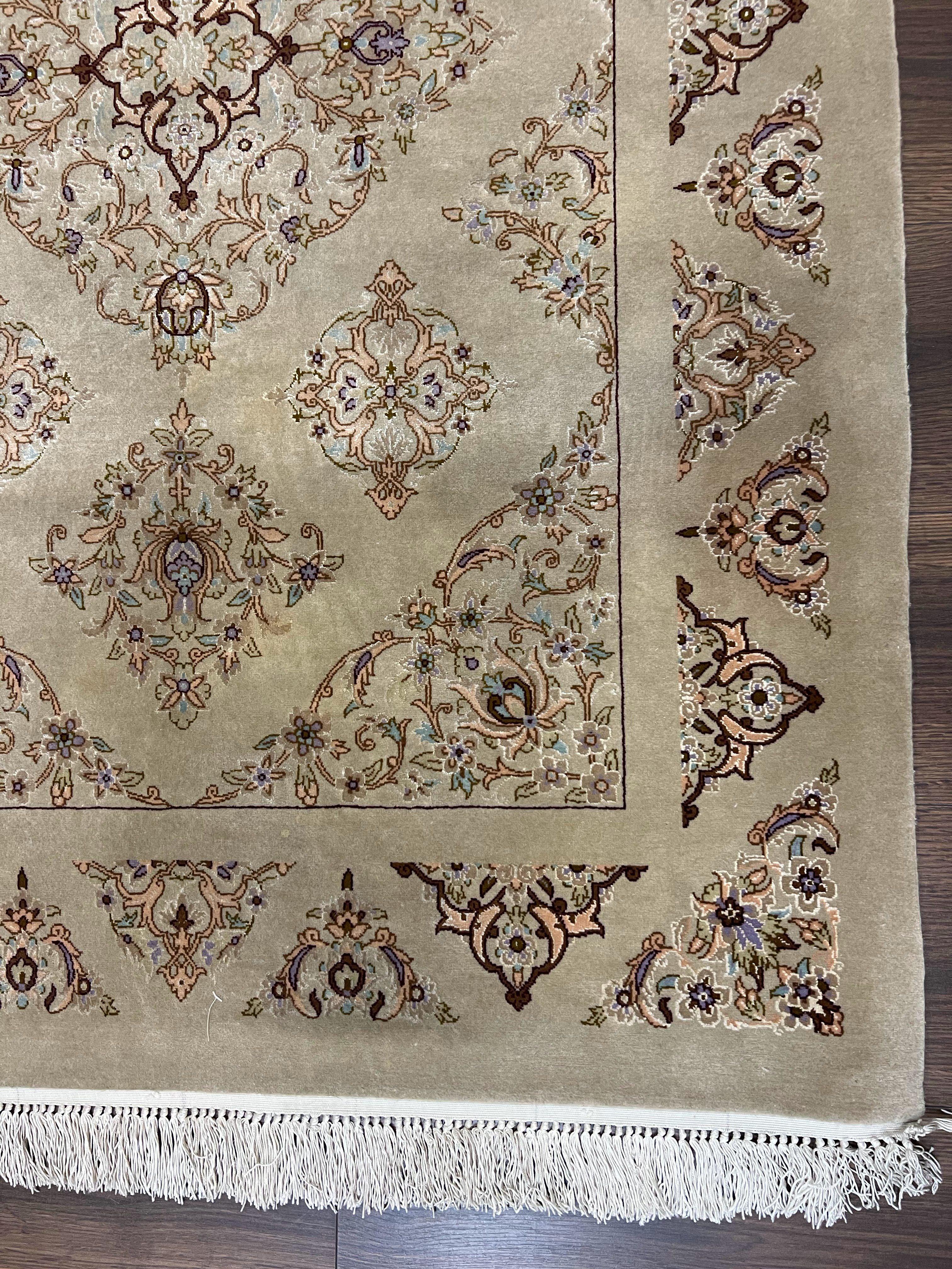 Very Fine Persian Isfahan Rug 3x5 ft with Signature, Kork Wool on Silk Foundation, Gray-Taupe Vintage Hand Knotted Oriental Carpet, 60 Raj 460 KPSI - Jewel Rugs