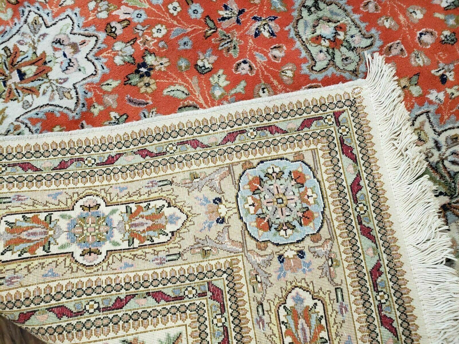 8' X 10' Vintage Handmade India Oriental Floral Wool Rug Tomato Red Nice - Jewel Rugs